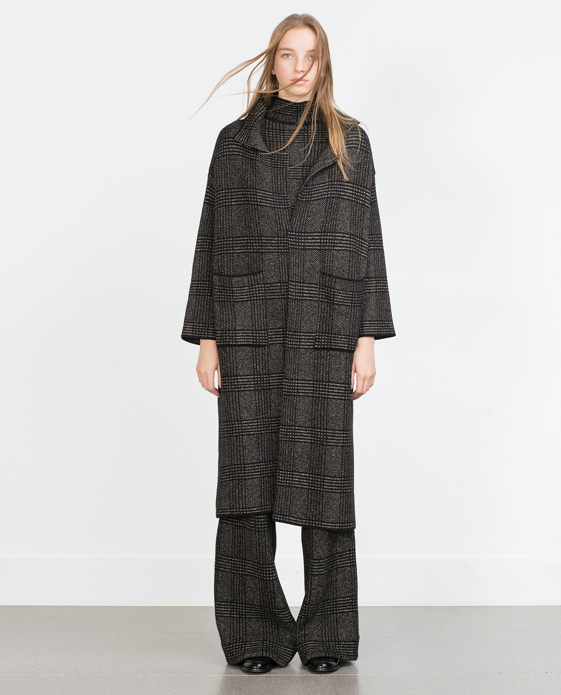 Zara Check Coat in Black (Black / White) Lyst