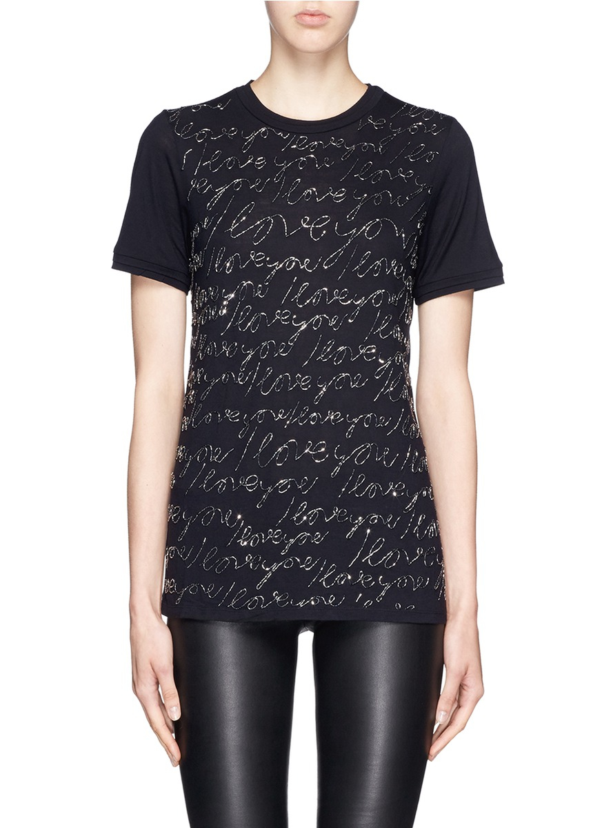 Lanvin 'i Love You' Cursive Bead Embroidery T-shirt in Black | Lyst