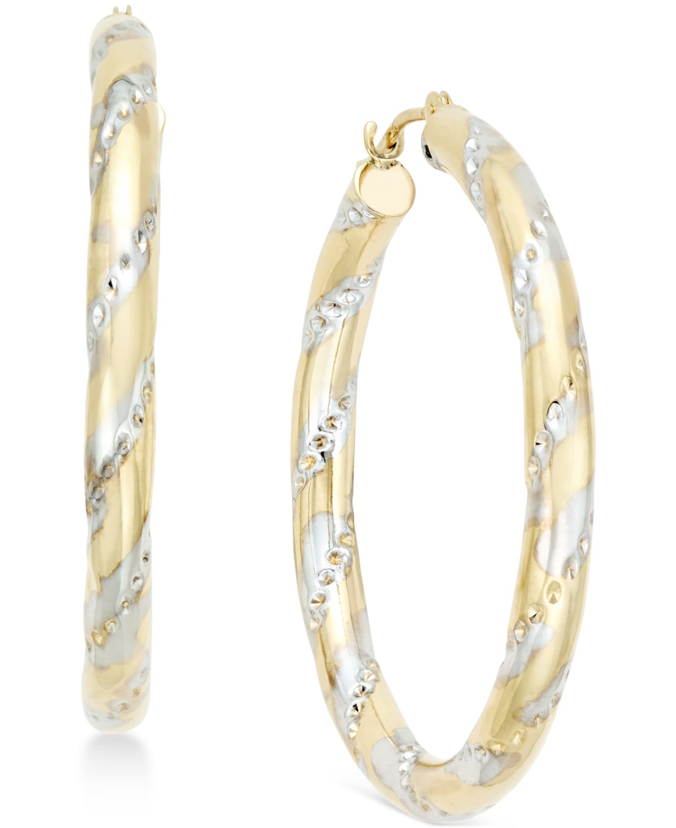 Macy&#39;s Cubic Zirconia Accent Large Hoop Earrings In 10k Two-tone Gold in Gold (Yellow Gold ...