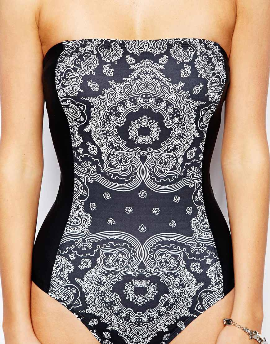 DKNY Bandana Print Bandeau Swimsuit in Black Lyst