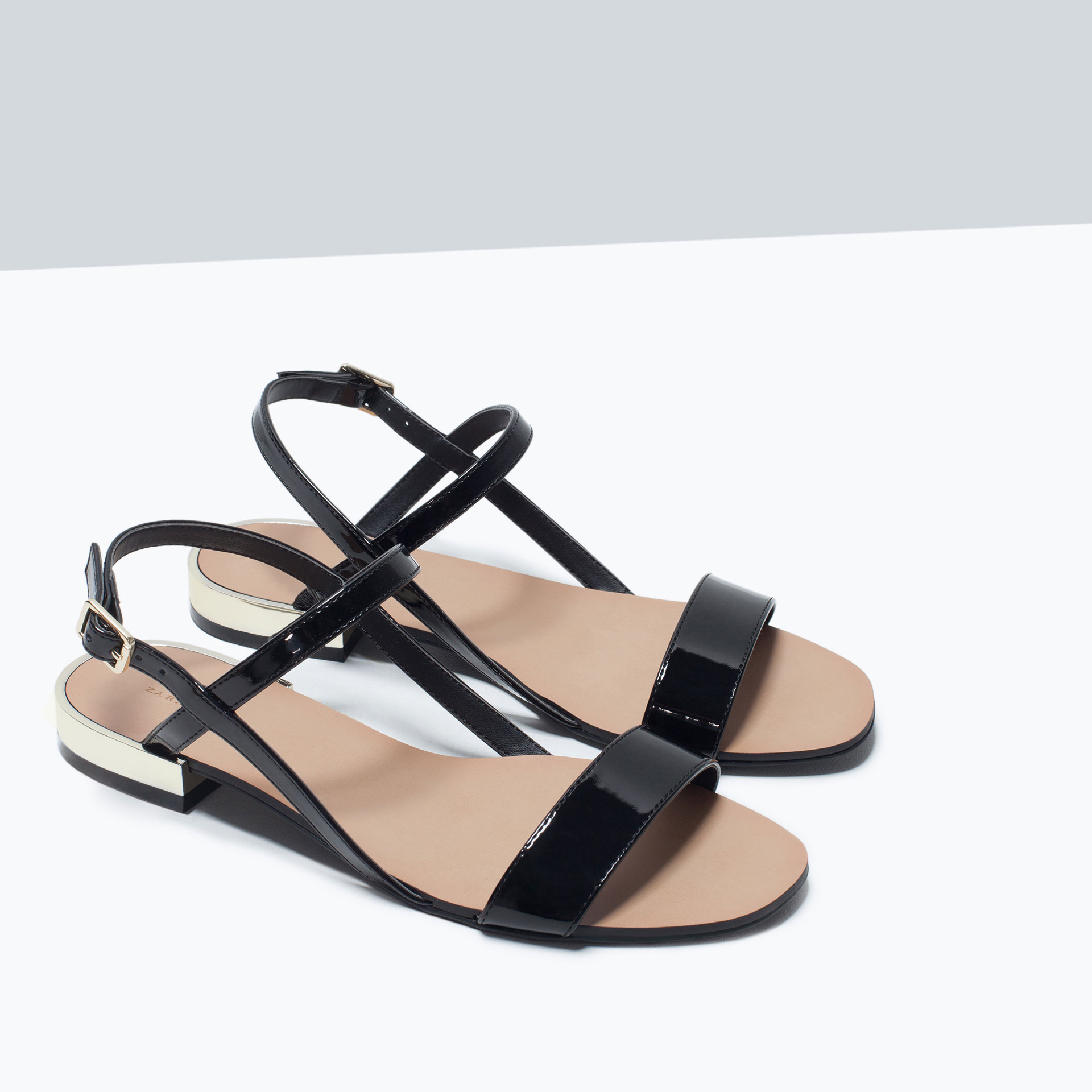  Zara  Glossy Flat  Sandals  in Black Lyst