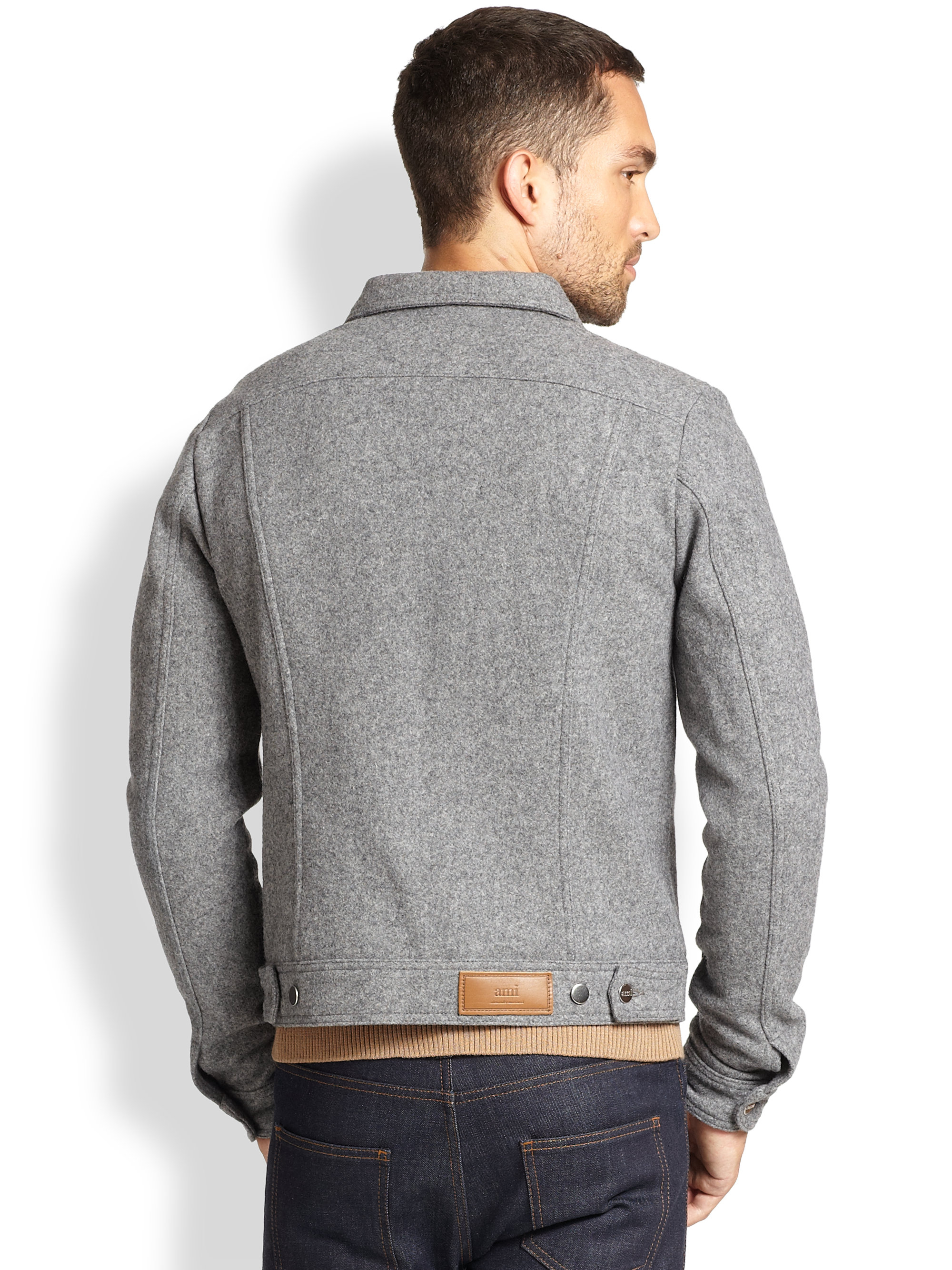 AMI Wool Jacket in Gray for Men - Lyst