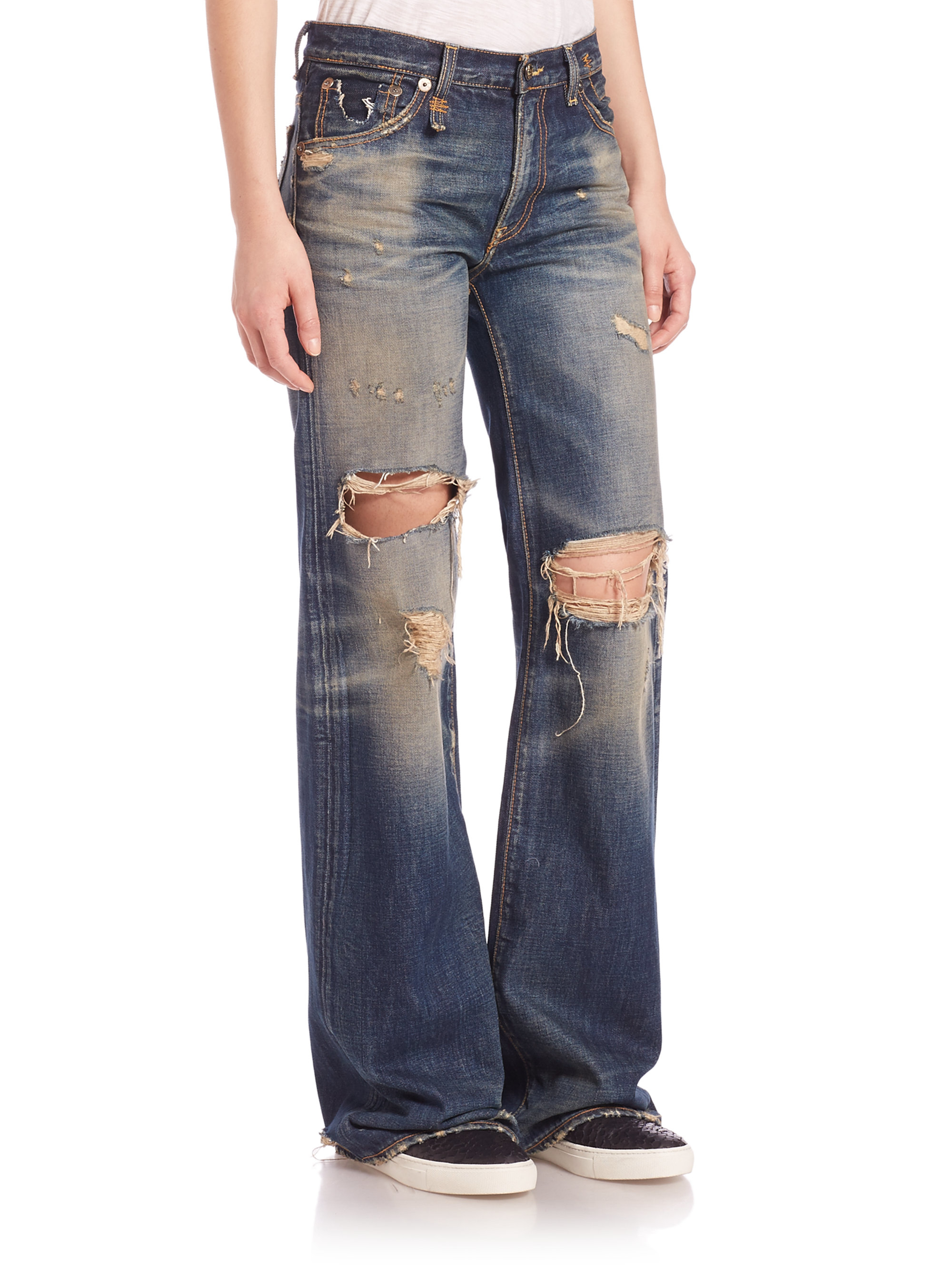 distressed wide leg jeans