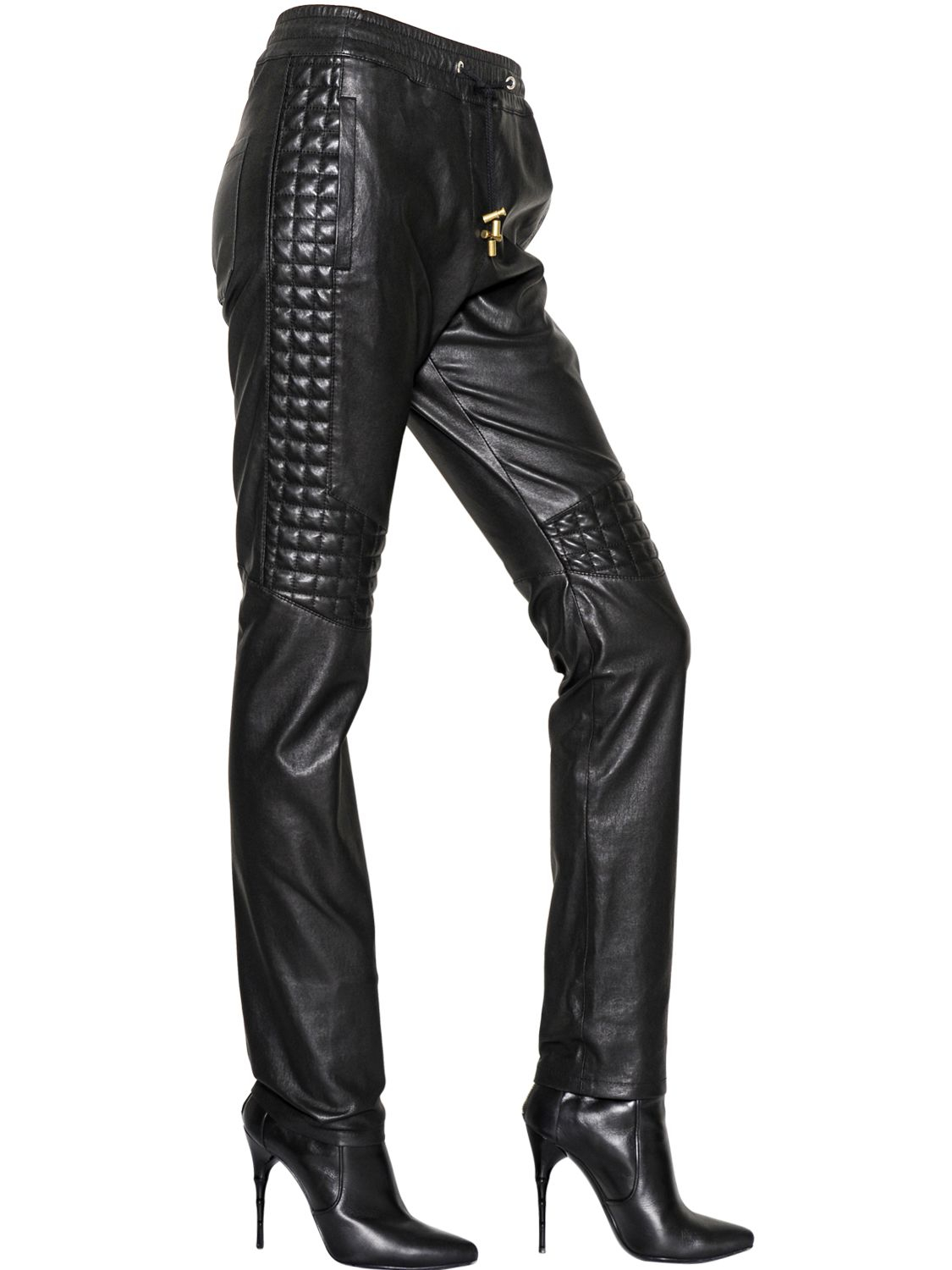Balmain Quilted Nappa Leather Trousers in Black for Men - Lyst