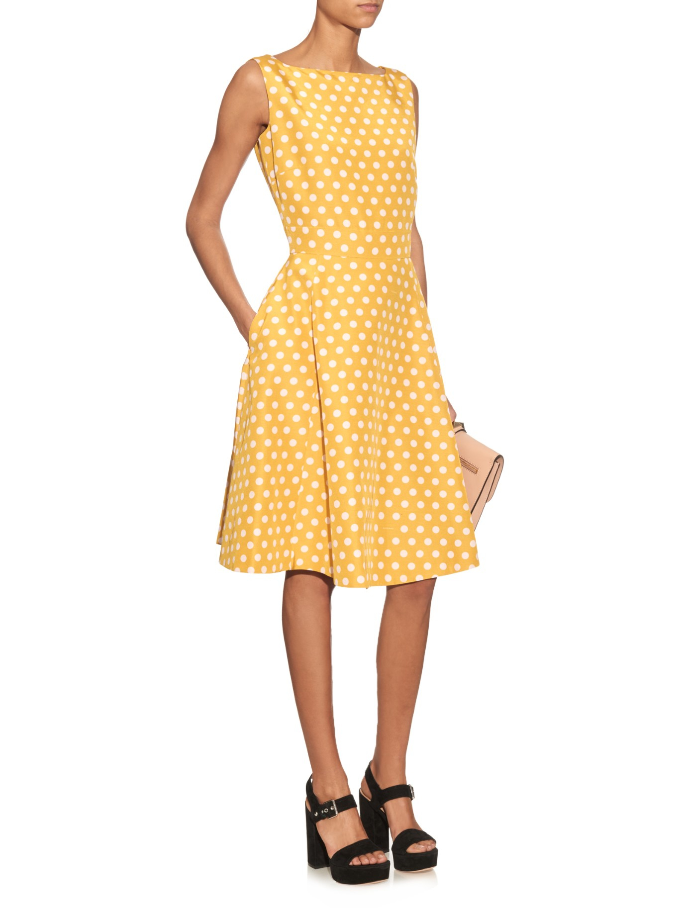 Rochas Polkadot Print Aline Dress in Yellow Lyst
