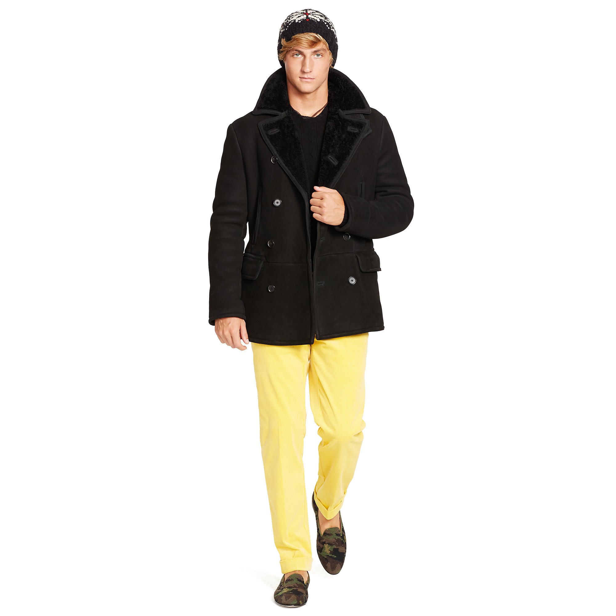 Polo Ralph Lauren Quilted Down Pea Coat In Black Lyst Gallery
