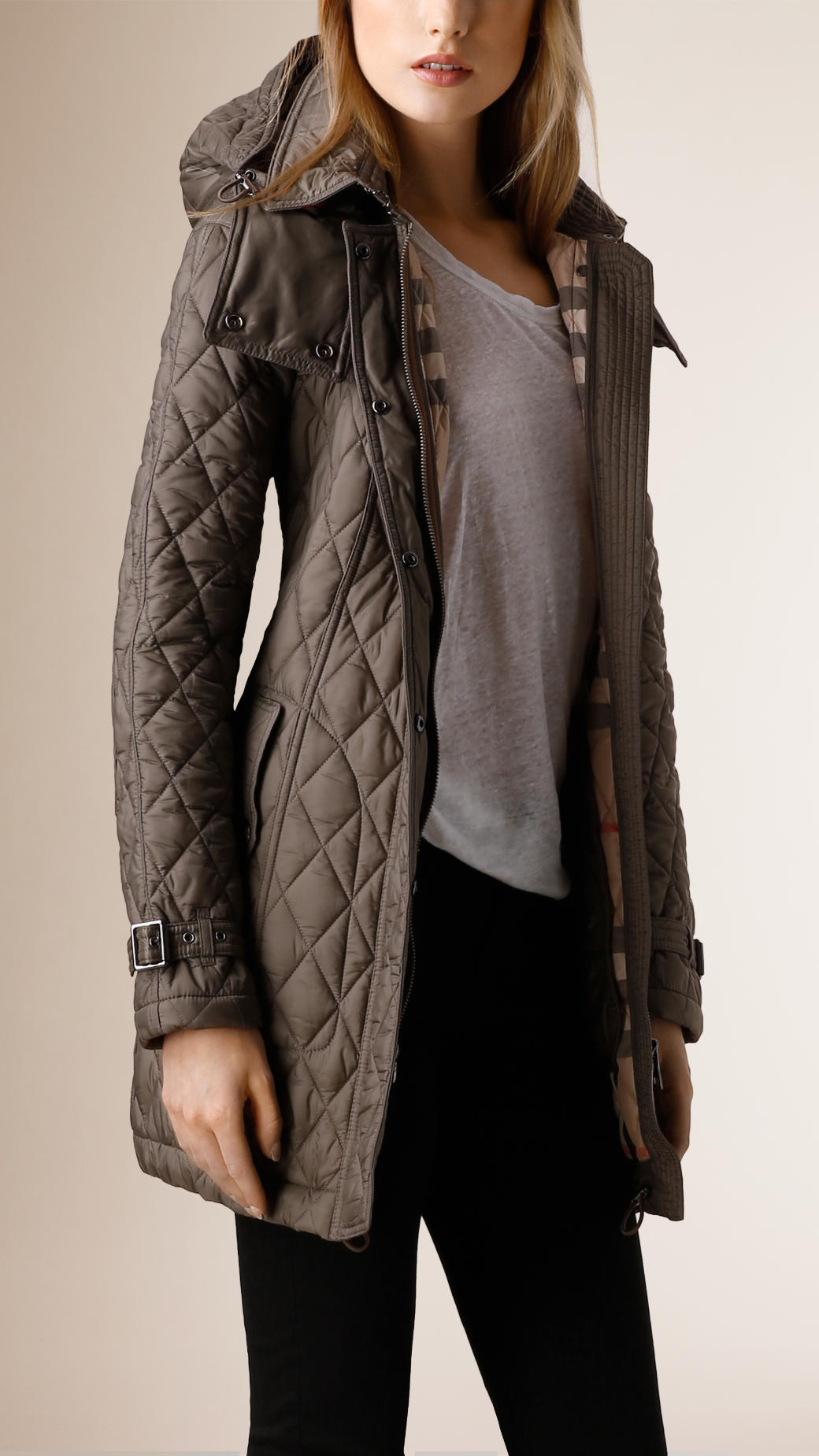 Burberry Diamond Quilted Coat in Gray | Lyst