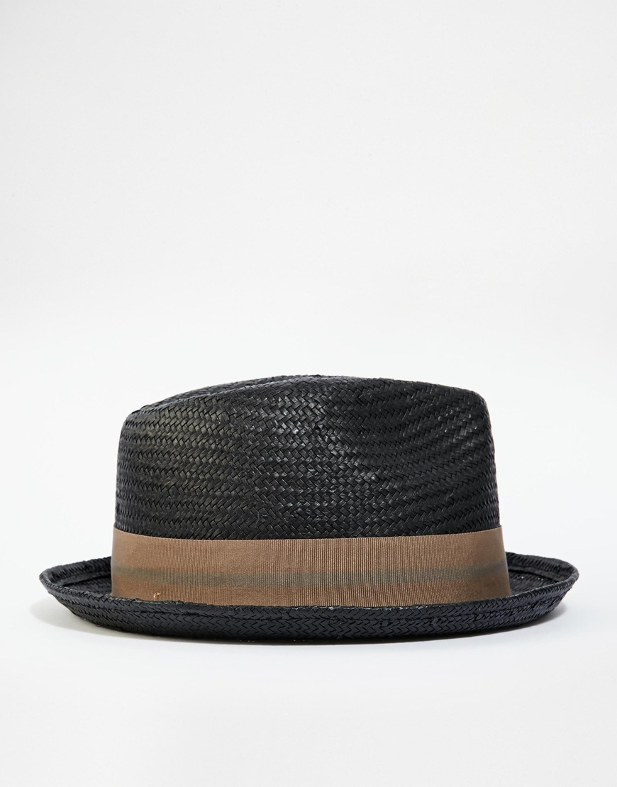 Brixton Castor Straw Fedora in Black 