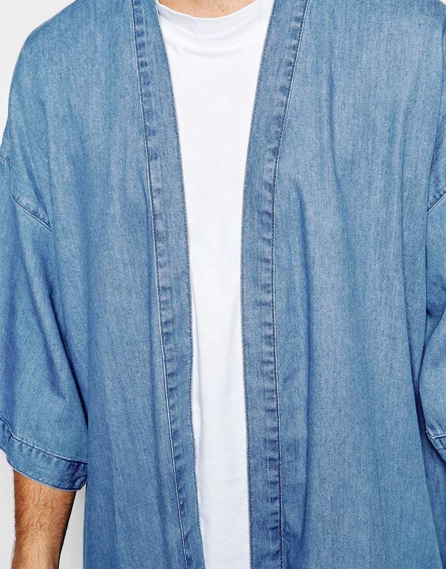 ASOS Denim Kimono Jacket in Blue for Men Lyst