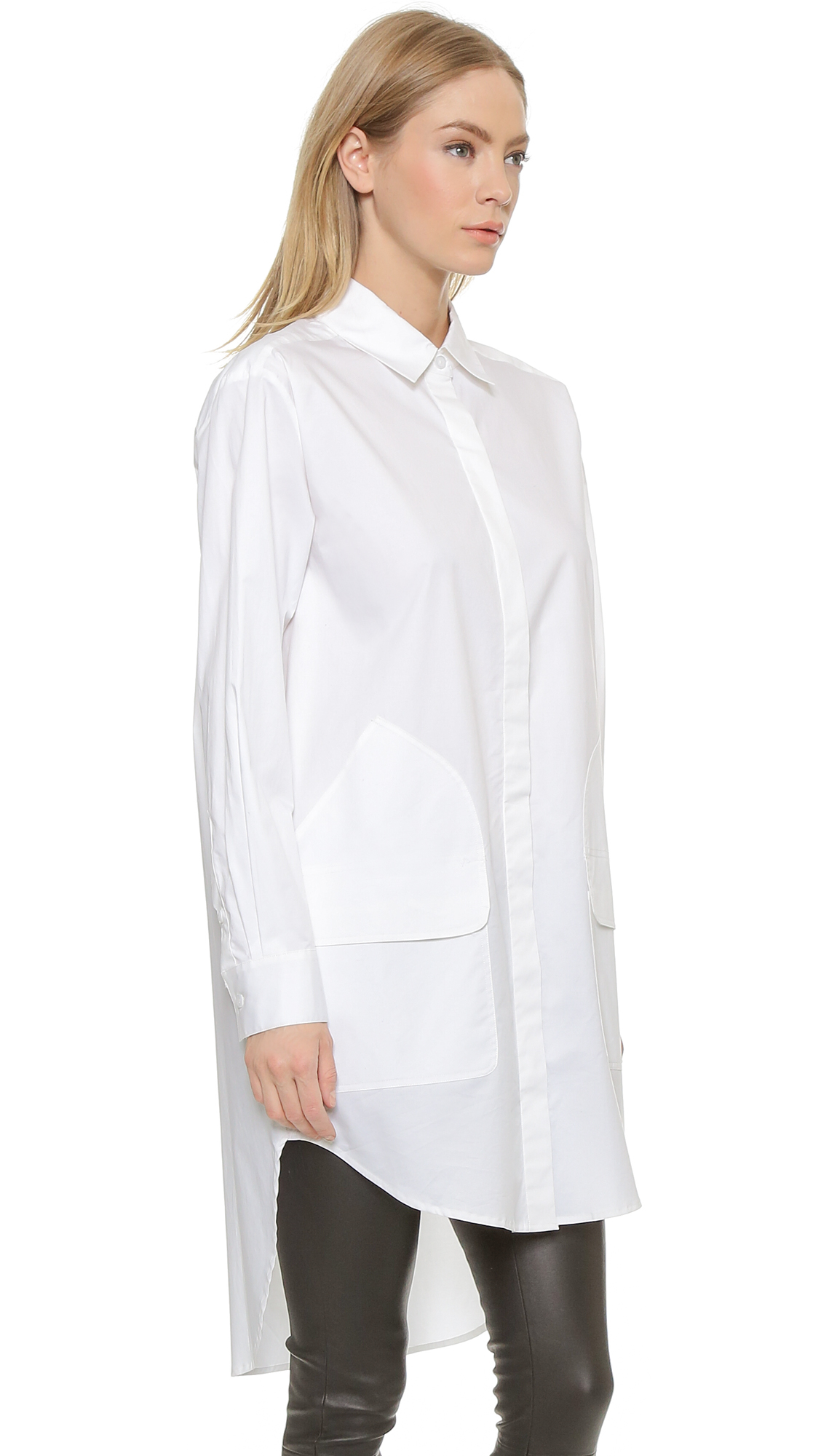 DKNY Long Sleeve Button Down Tunic - White | Lyst