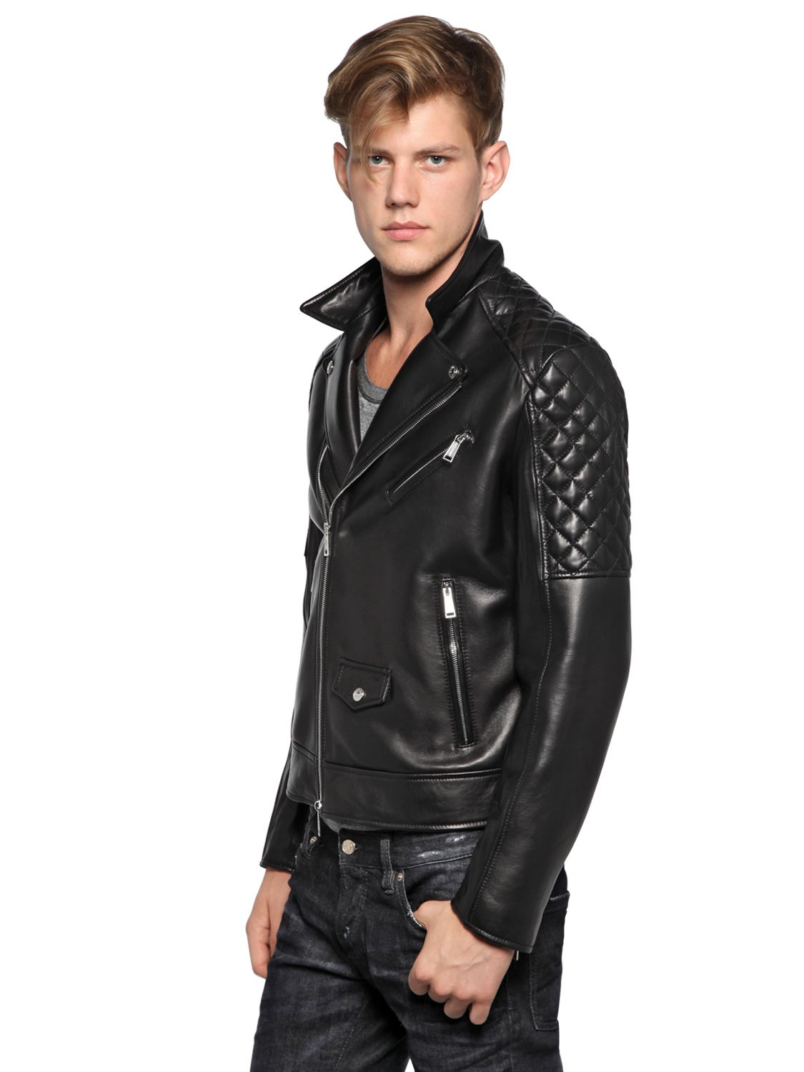 DSquared² Quilted Soft Nappa Leather Biker Jacket in Black for Men - Lyst