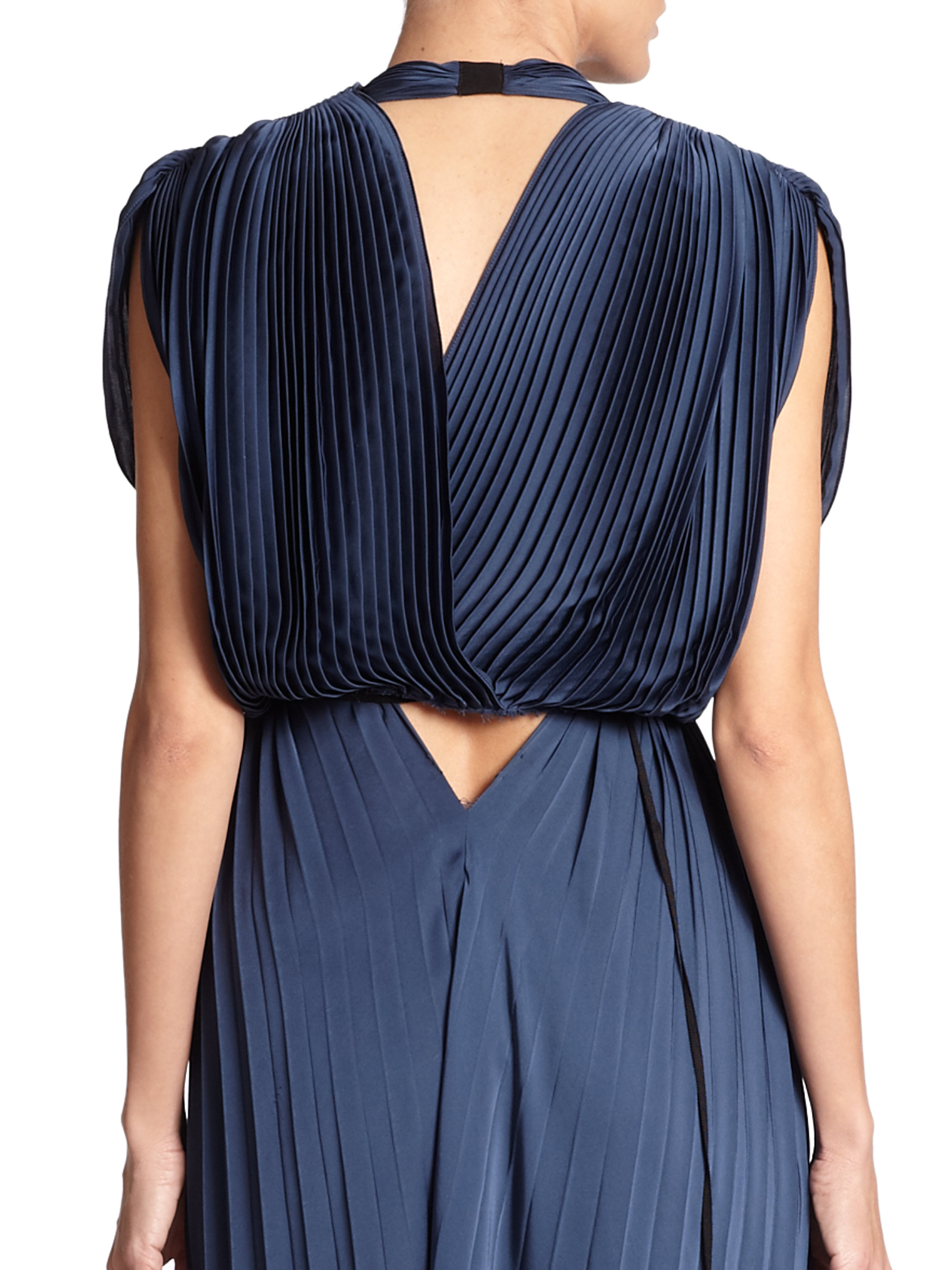 TOME Pleated Satin Wrap Blouse in Navy (Blue) - Lyst