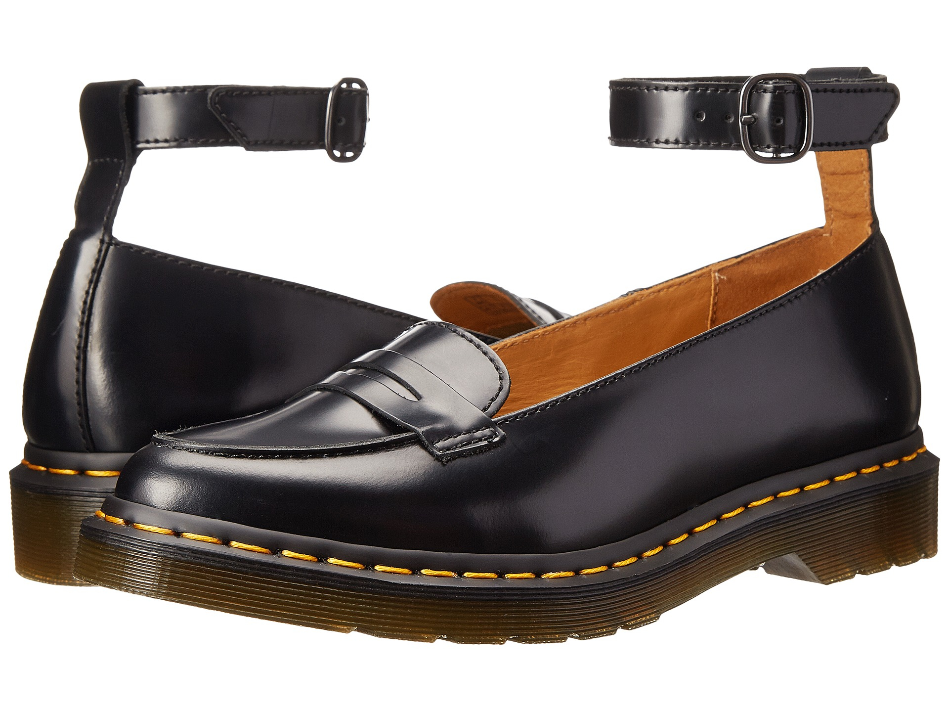 Dr. Martens Leonie Pointed Ankle Strap Penny Loafer in Black | Lyst