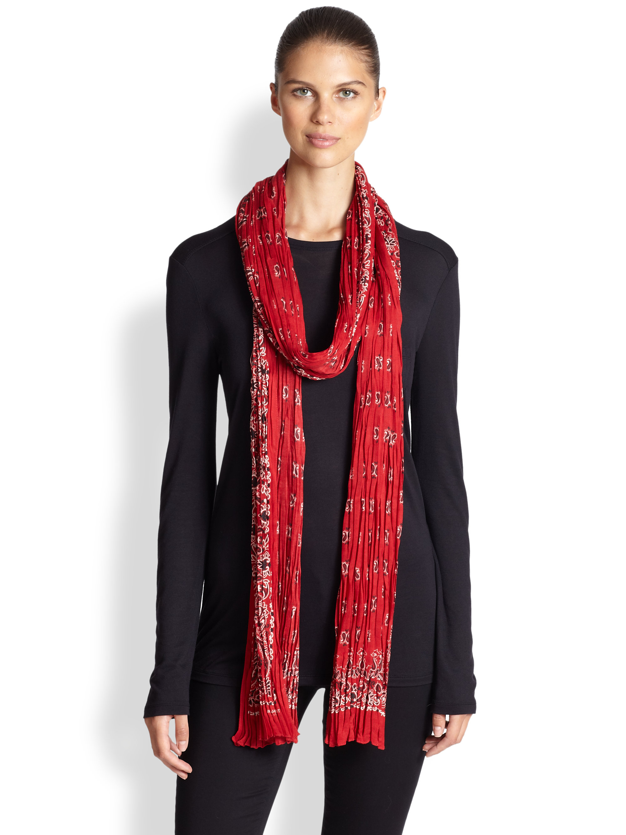 Saint Laurent Bandana Print Cashmere Silk Scarf in Red | Lyst