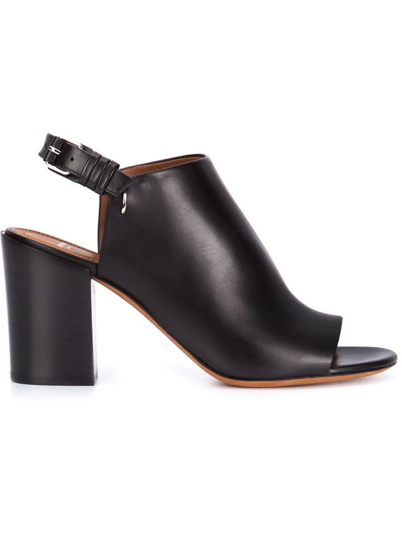 black chunky heel mules