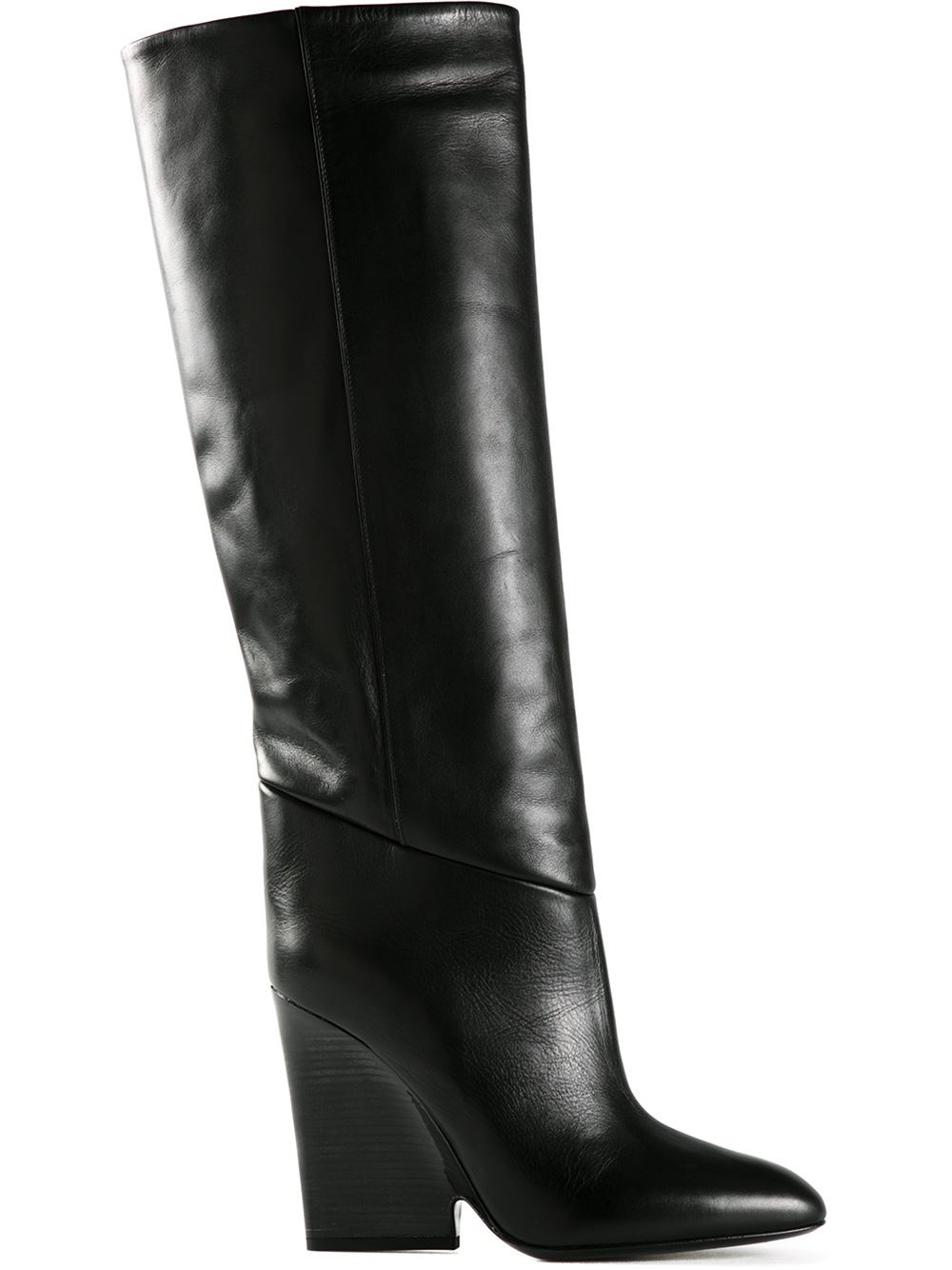 Black Calf Leather Wedge Knee-high Boots BAKU KB 110 Autumn 2022 ...