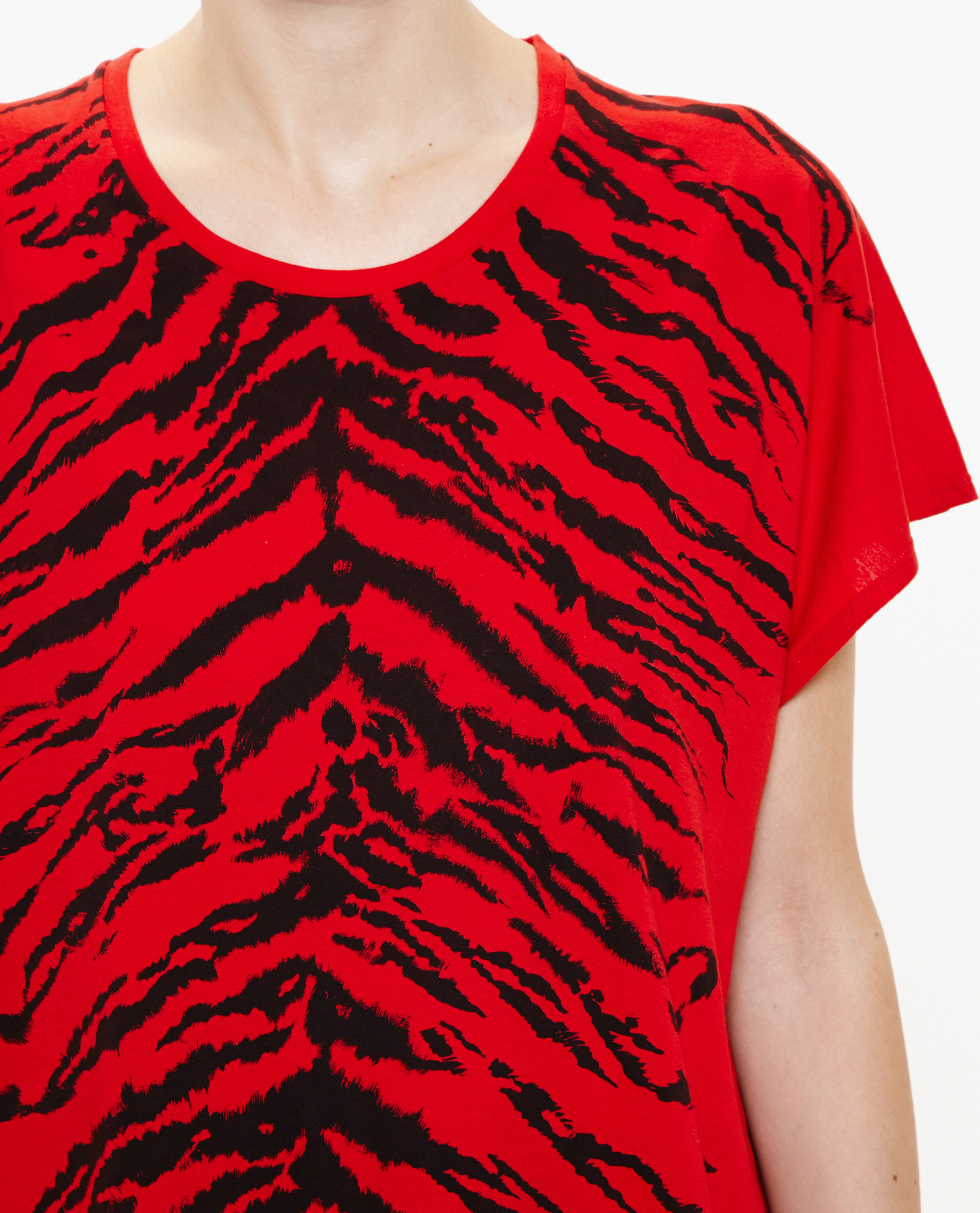 red tiger print top