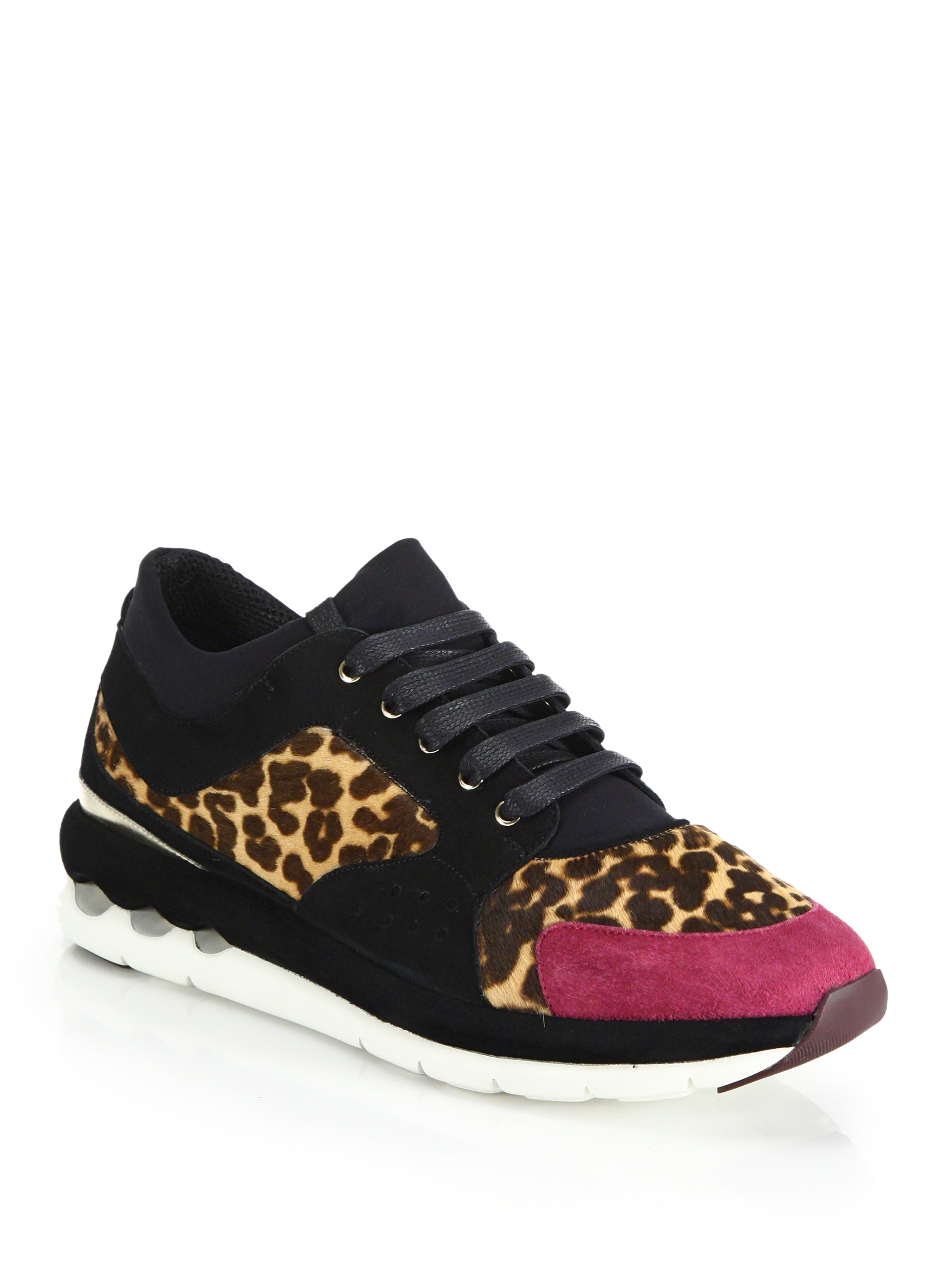 Lyst - Ferragamo Lisel Suede & Leopard-print Calf Hair Sneakers
