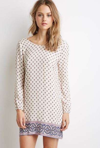 Forever 21 Paisley Floral Print Dress in Beige (Cream/navy)