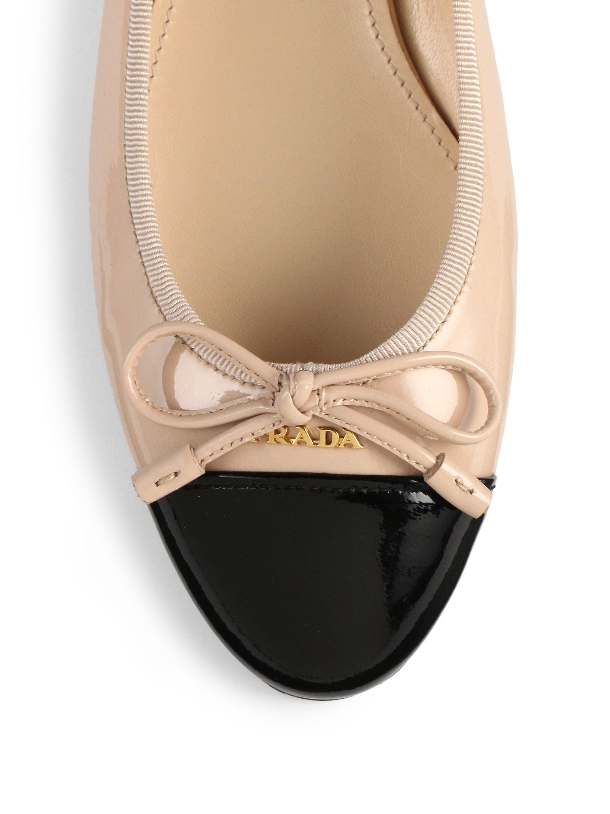 Prada Patent Leather Cap-Toe Ballet Flats in Blush-Black (Black) | Lyst