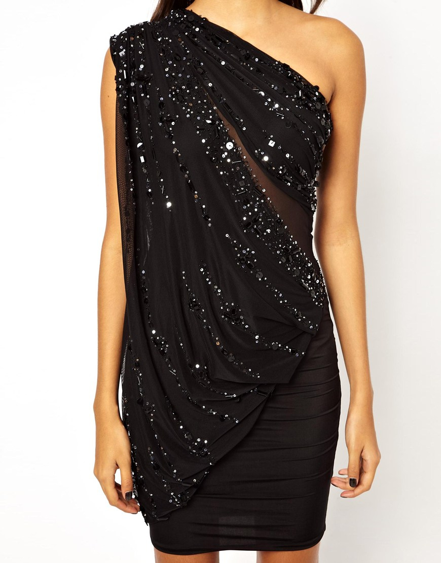 Forever Unique Zara Embellished One Shoulder Dress in Black | Lyst