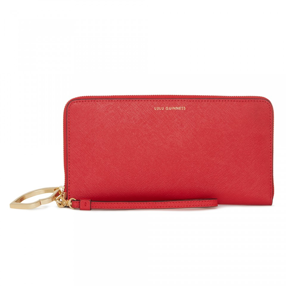 Lulu Guinness Red Crosshatched Leather Travel Wallet in Red | Lyst