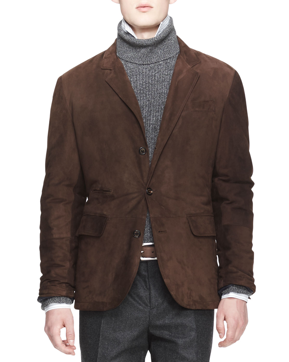 Brunello Cucinelli Suede Three-button Thermore Jacket in Gray (Brown ...