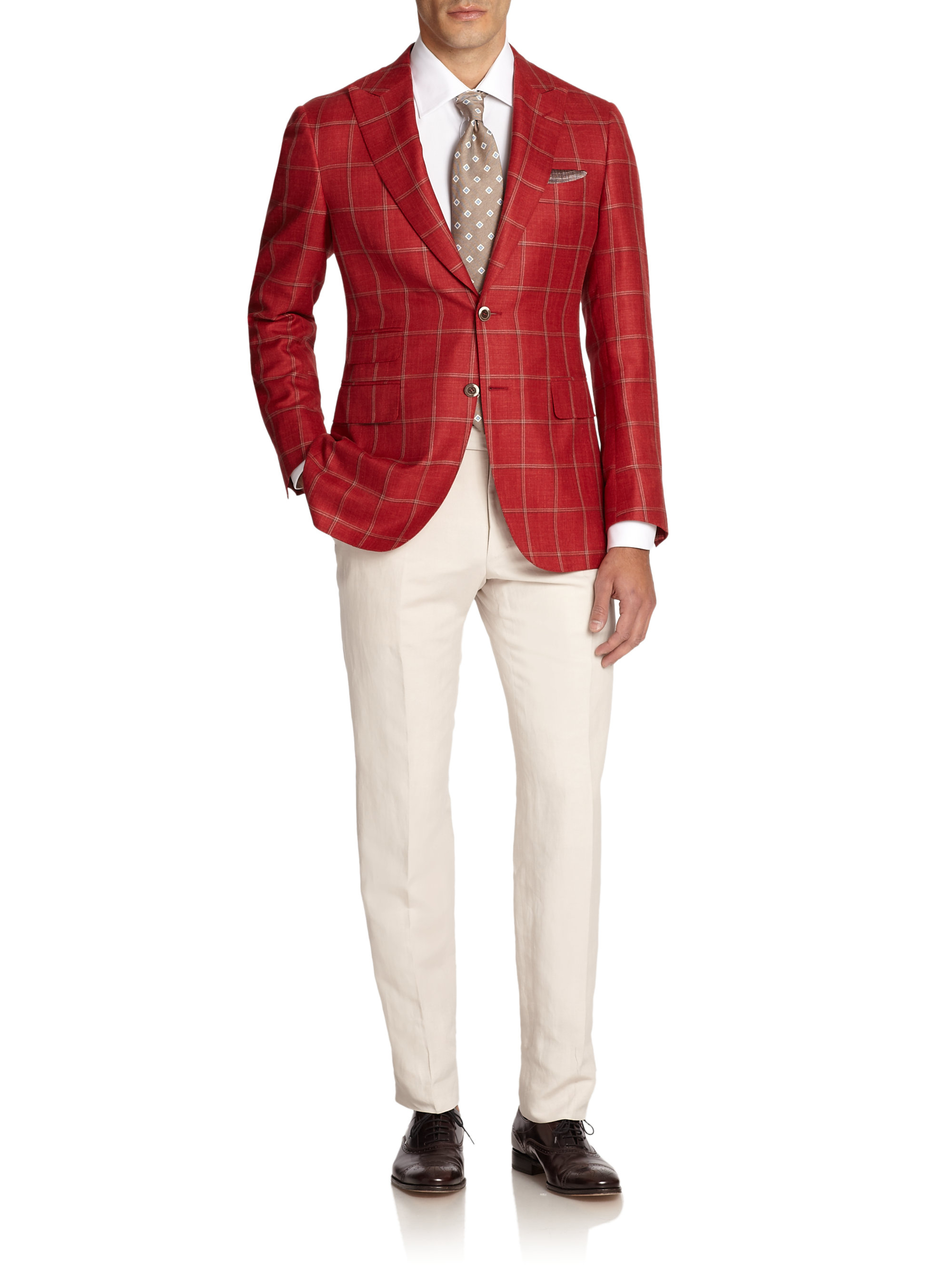 red windowpane blazer