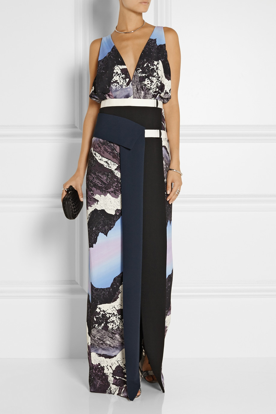 Lyst - Peter Pilotto Nika Printed Stretch-Crepe Gown in Blue