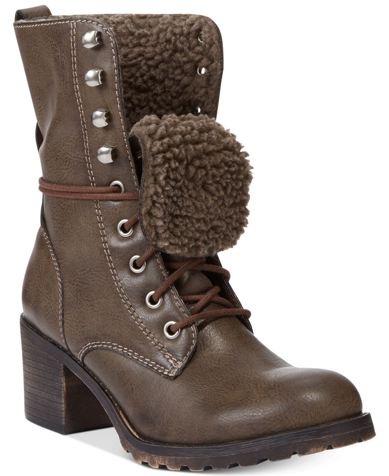 round toe chunky heeled combat boots