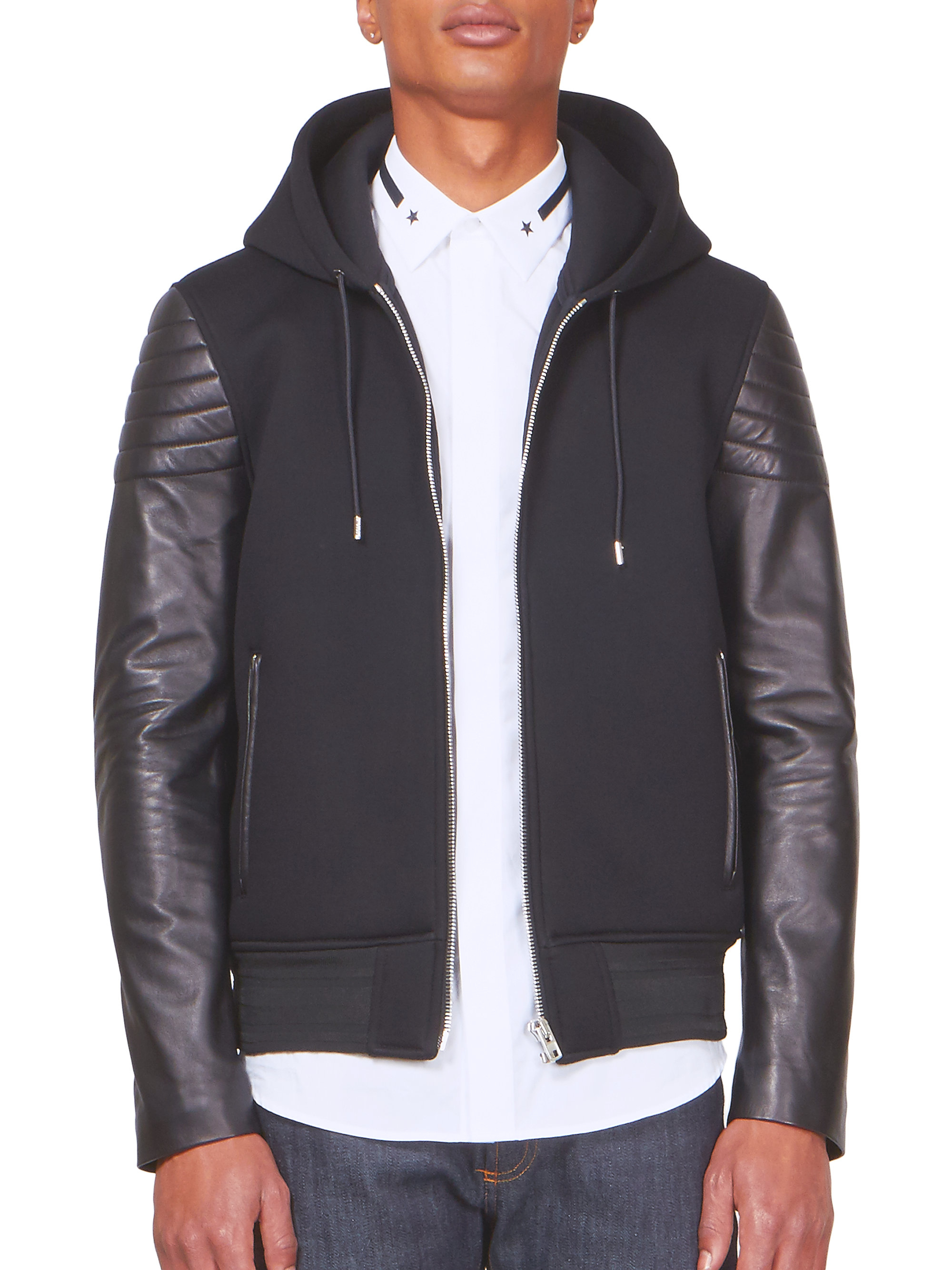 Givenchy Multimedia Leather Jacket Hoodie in Black for Men - Lyst