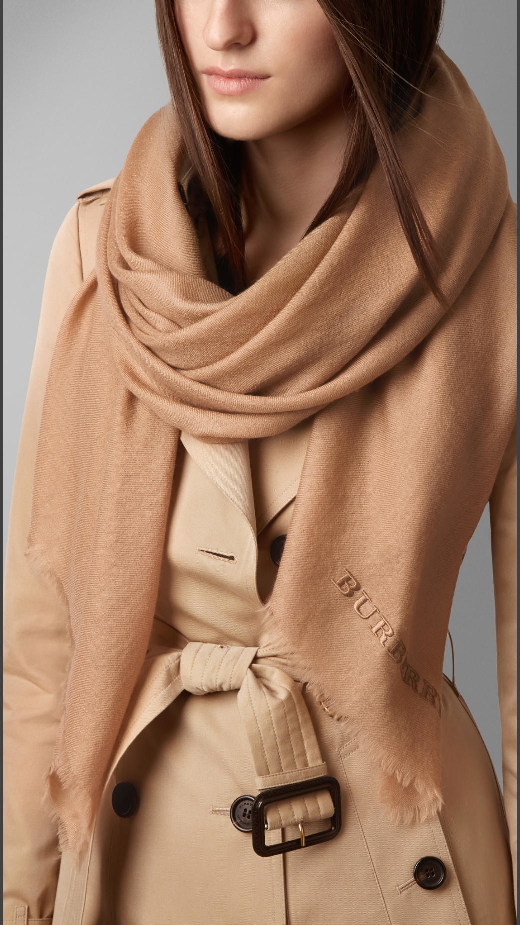 Burberry Embroidered Lightweight Cashmere Scarf in Camel (Natural) - Lyst