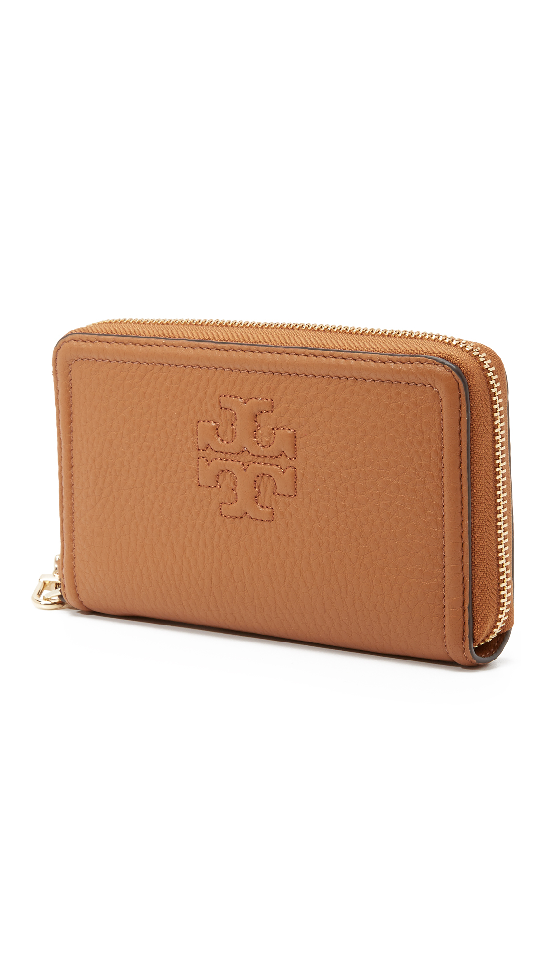 Tory Burch Leather Thea Zip Around Wristlet Wallet in Brown - Lyst