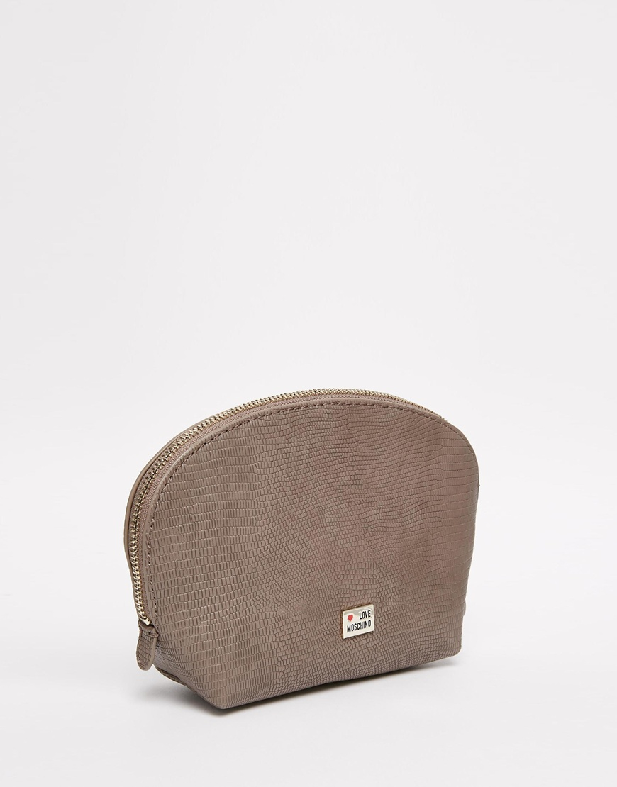 Download Love Moschino Mock Lizard Makeup Bag in Taupe (Brown) - Lyst
