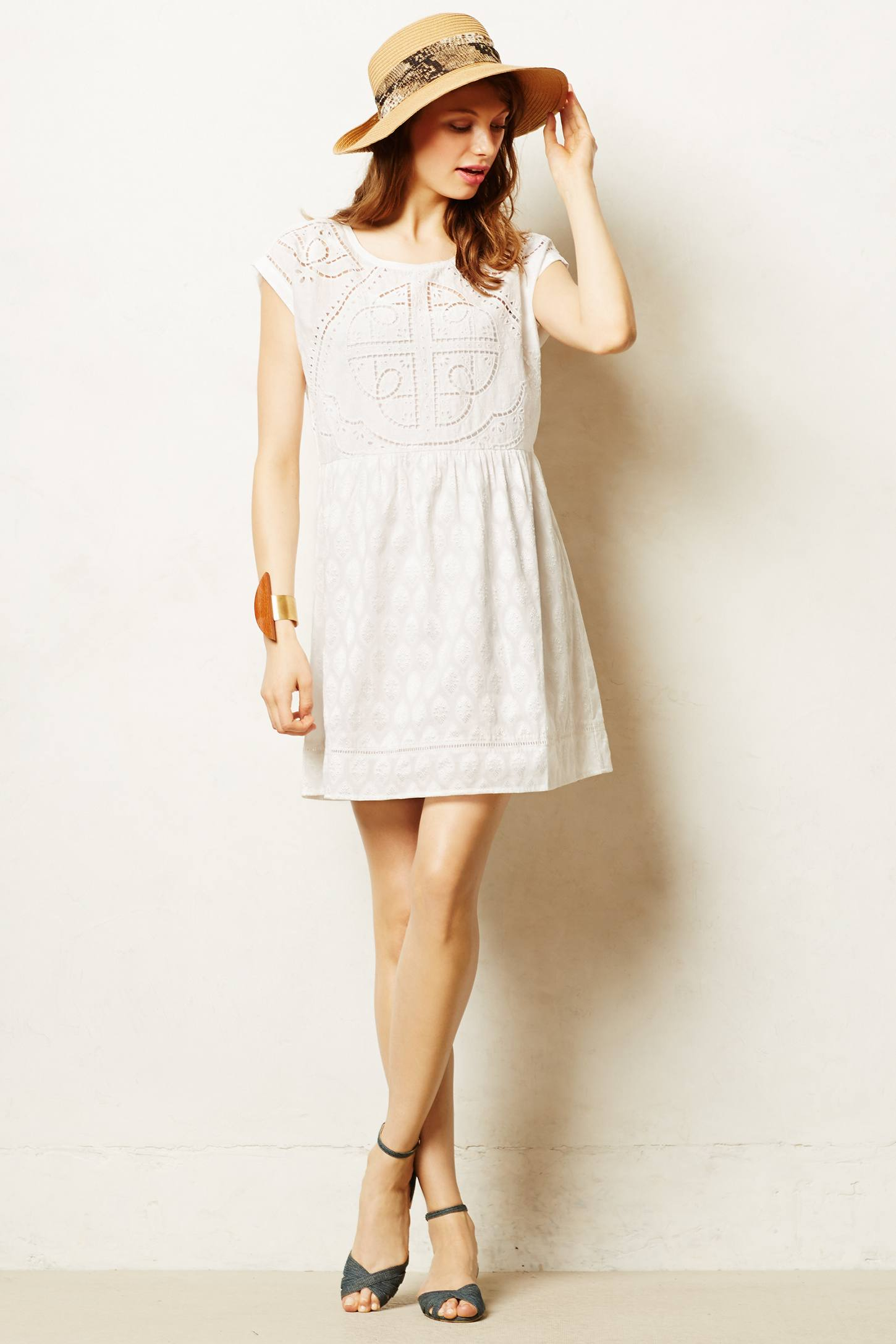 white dress with cutwork embroidery