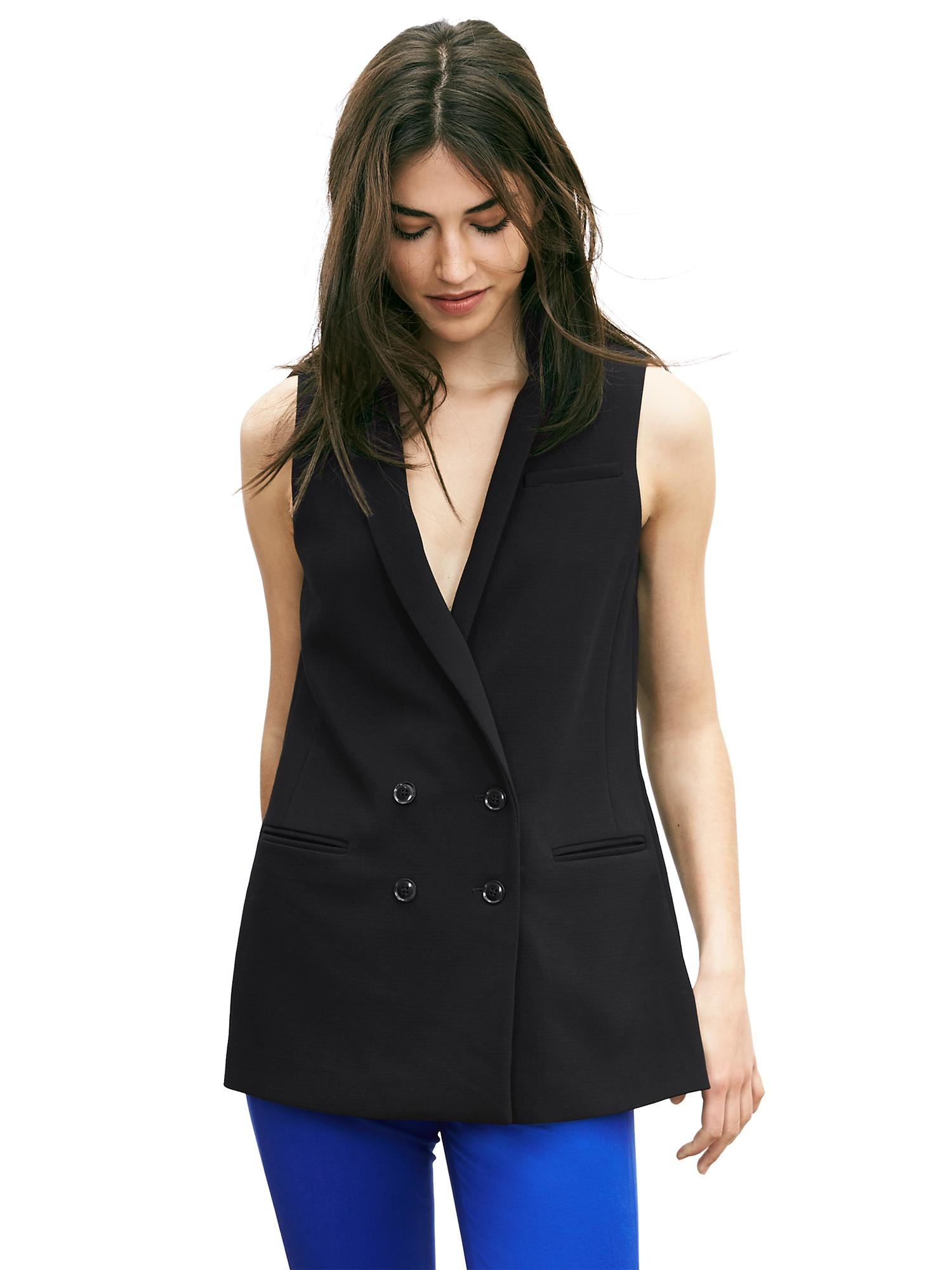 Banana republic Doublebreasted Long Vest in Gray (Dark grey heather) Lyst