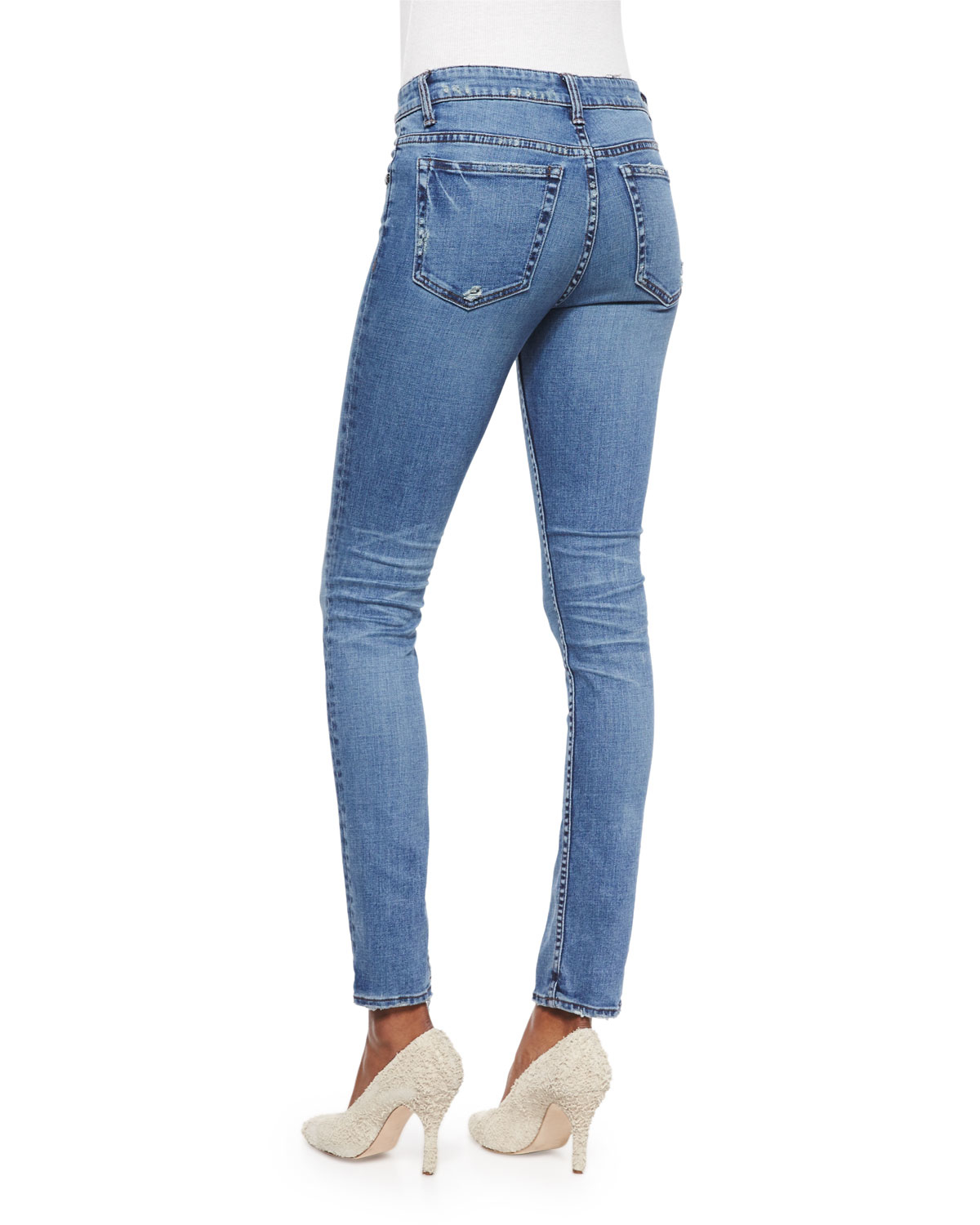 Helmut lang Lightly Distressed Skinny Ankle Jeans in Blue | Lyst