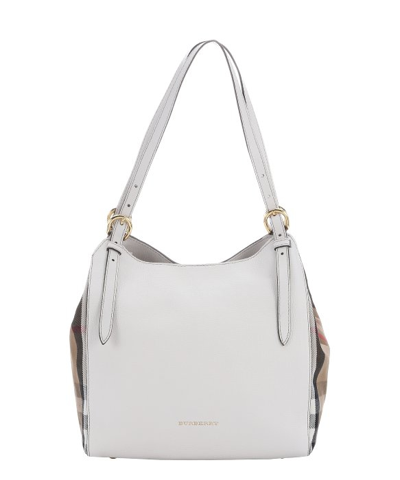 Lyst - Burberry White Leather And Brown Nova Check Canvas &#39;canterbury&#39; Small Shoulder Bag in White