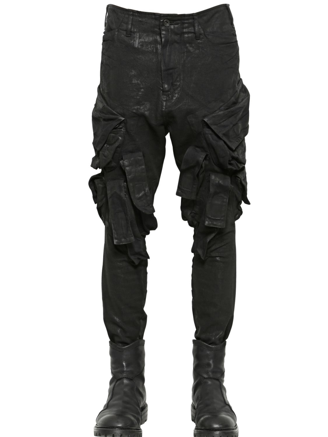 Julius Coated Cotton Denim Cargo Pants in Black for Men | Lyst