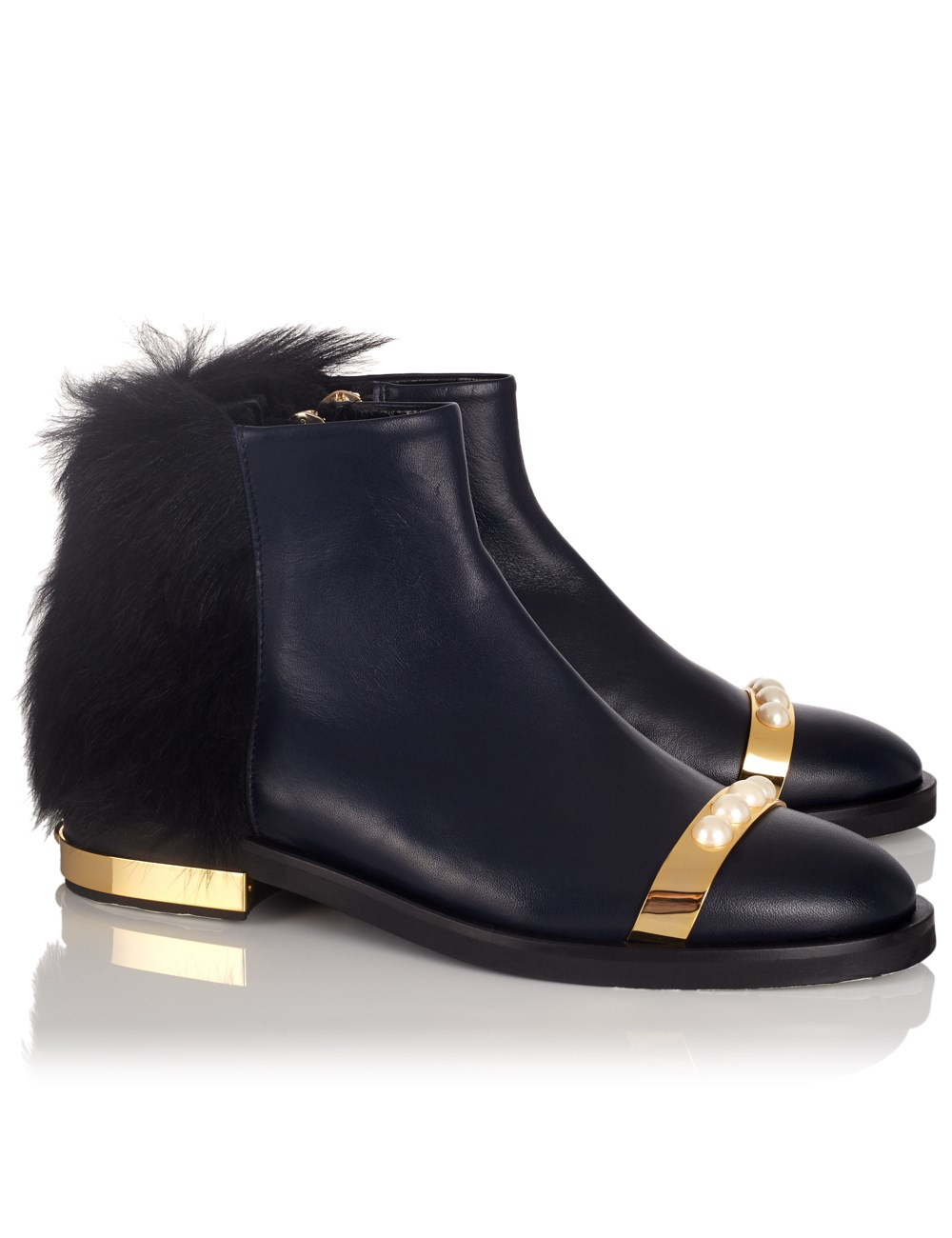 navy blue boots with fur