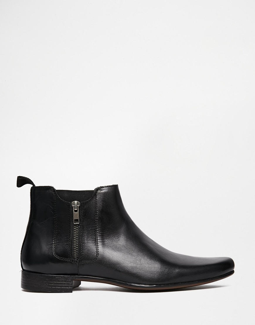 ASOS Zip Chelsea Boots In Leather in Black for Men - Lyst
