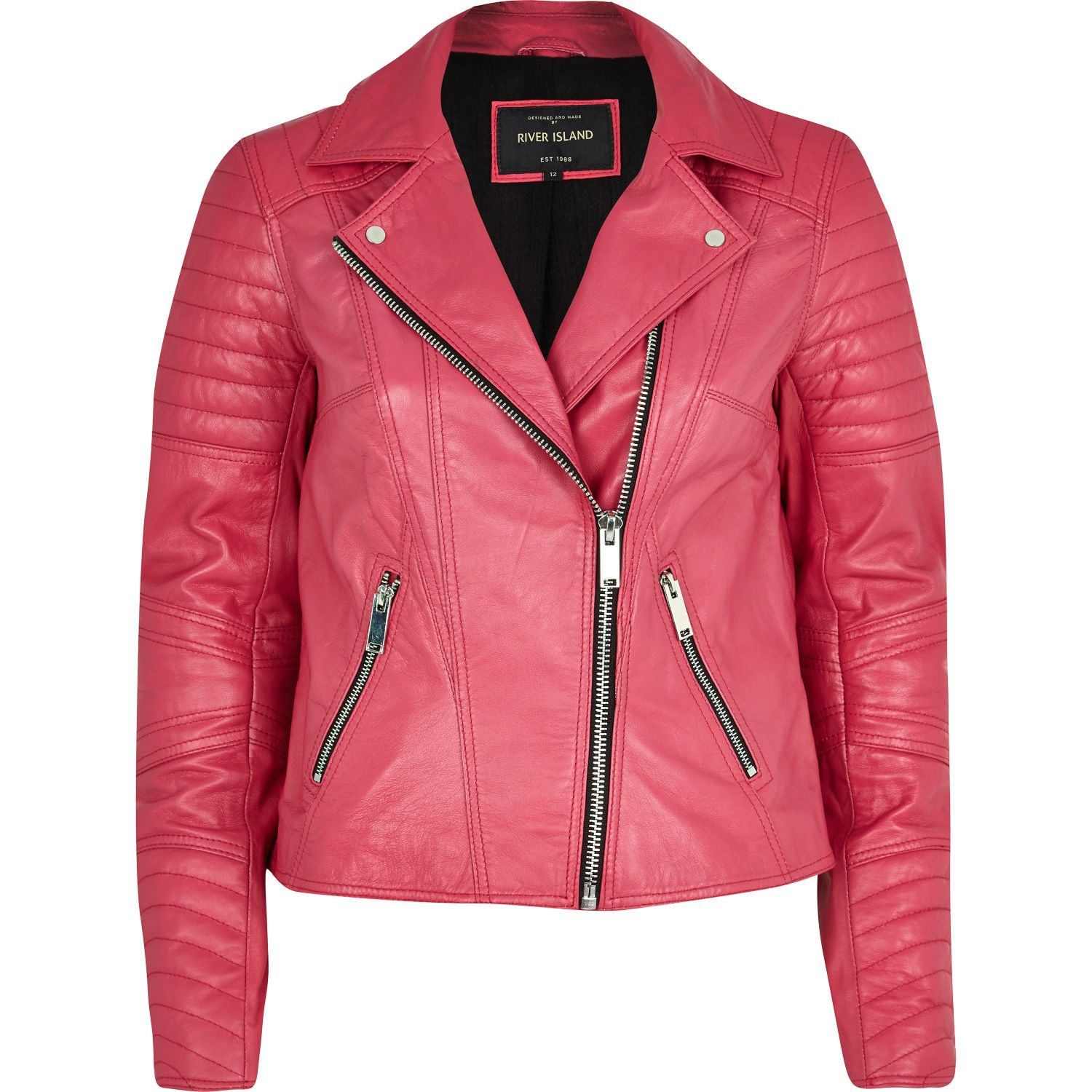 River Island Dark Pink Leather Biker Jacket In Lyst Gallery