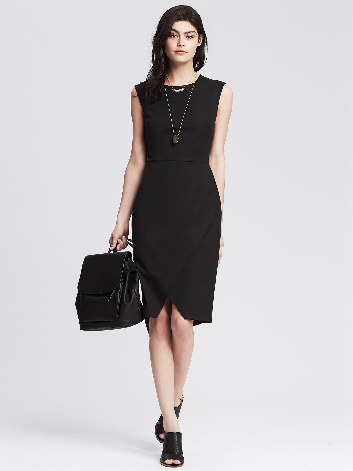 Banana republic Sloan-fit Black Cross-front Sheath in Black | Lyst
