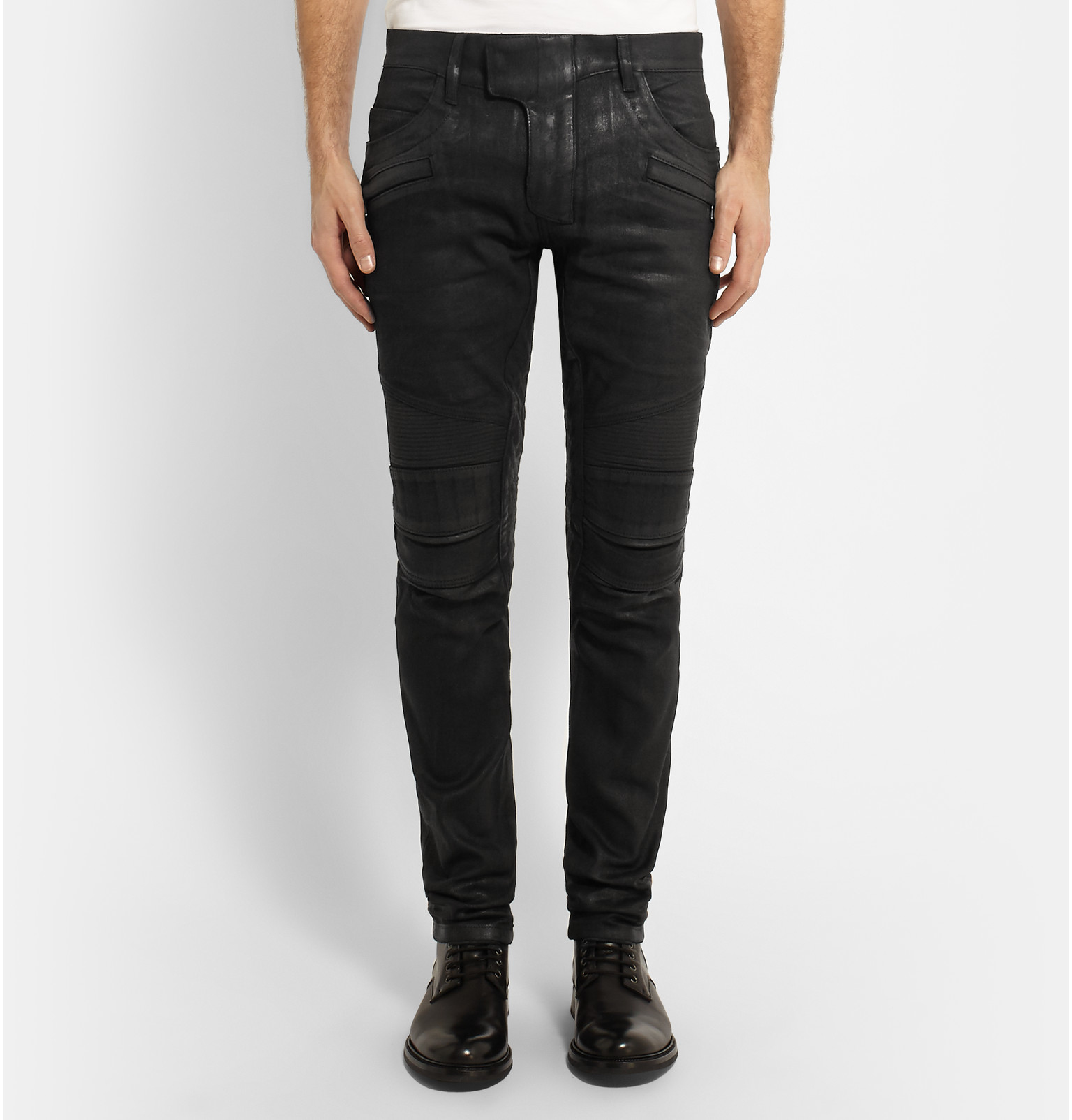 Balmain Skinny-fit Waxed-denim Jeans in Black for Men - Lyst