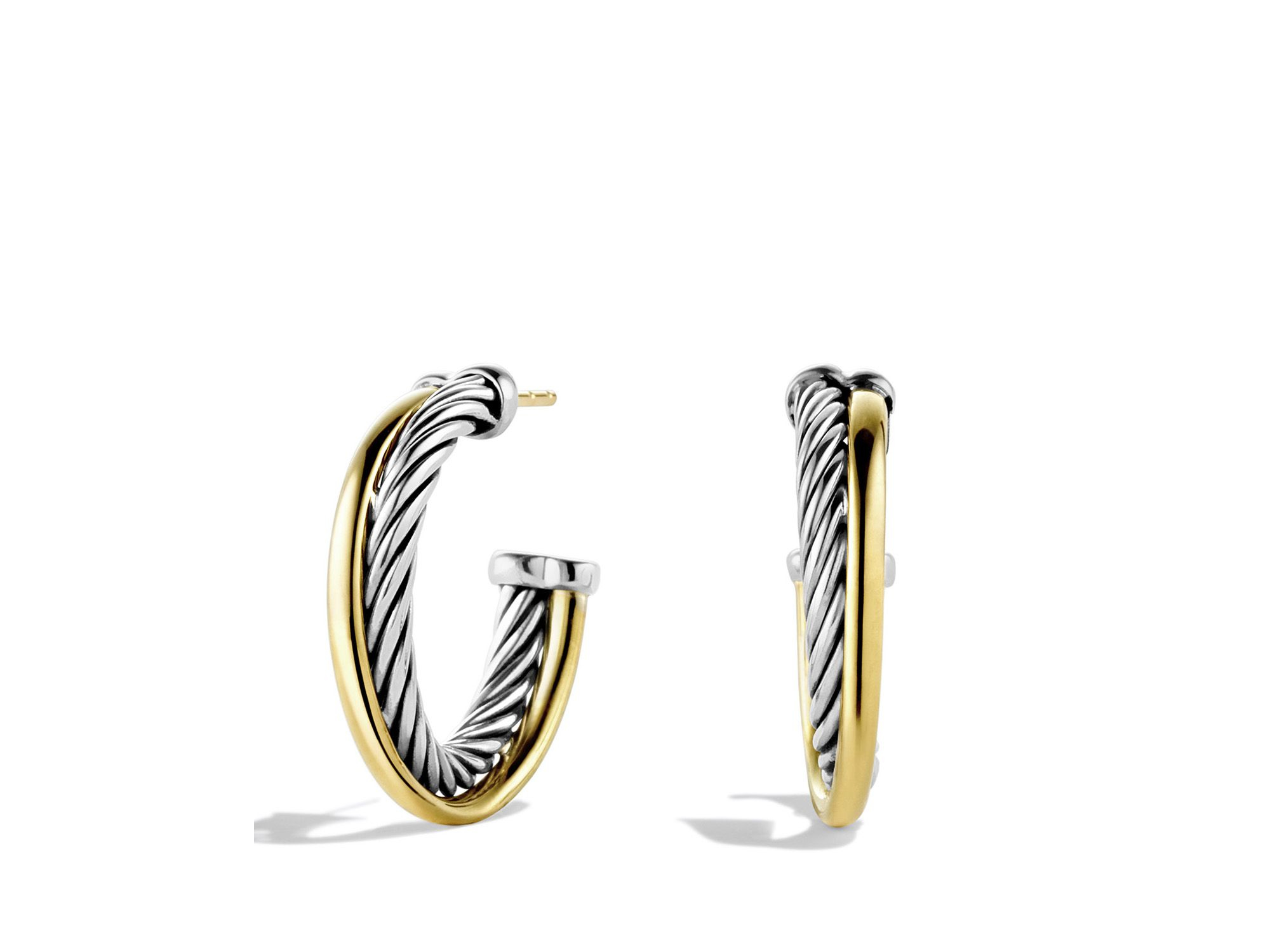 David Yurman Crossover Small Hoop Earrings With Gold in Silver/Yellow