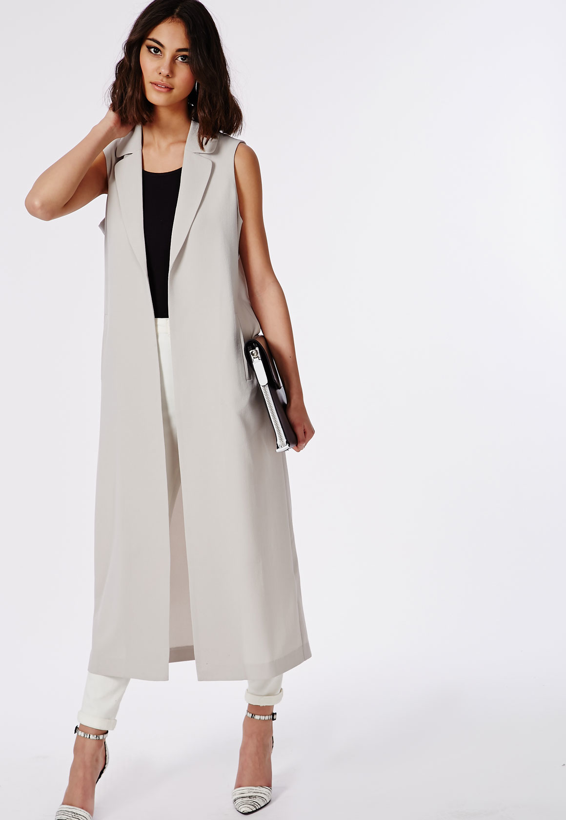 Lyst - Missguided Maxi Sleeveless Duster Coat Grey in Gray