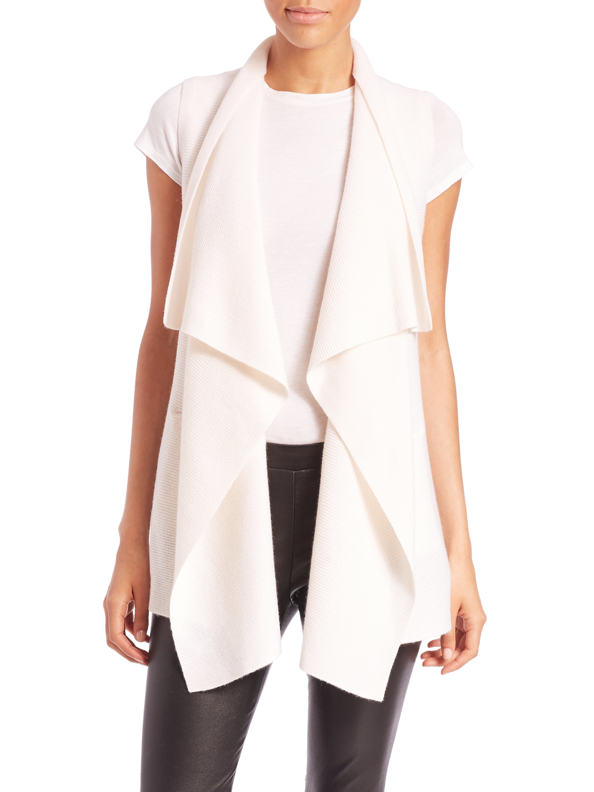 Vince Wool Cashmere Drape Front Sweater Vest In Natural Lyst
