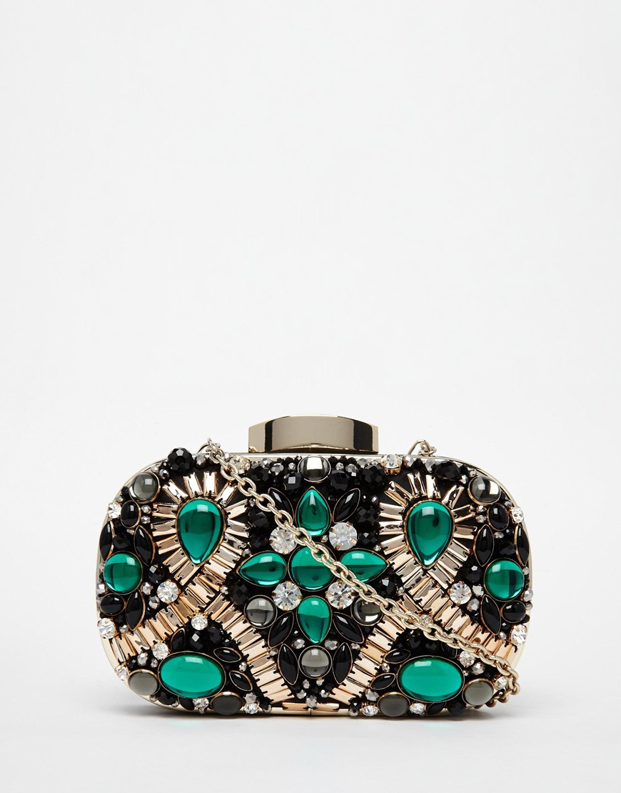 ALDO Box Clutch With Emerald Green Embellishment | Lyst