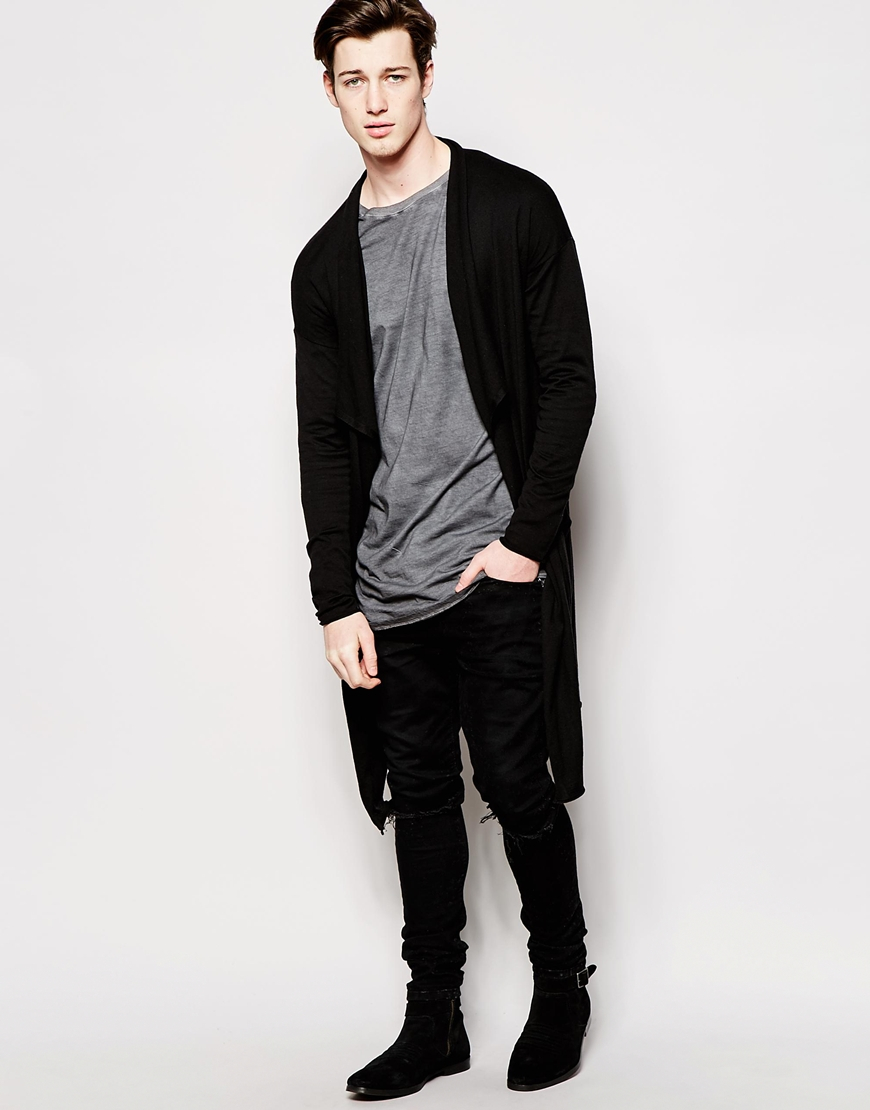 Asos Drape Front Knitted Cardigan In Black For Men Lyst