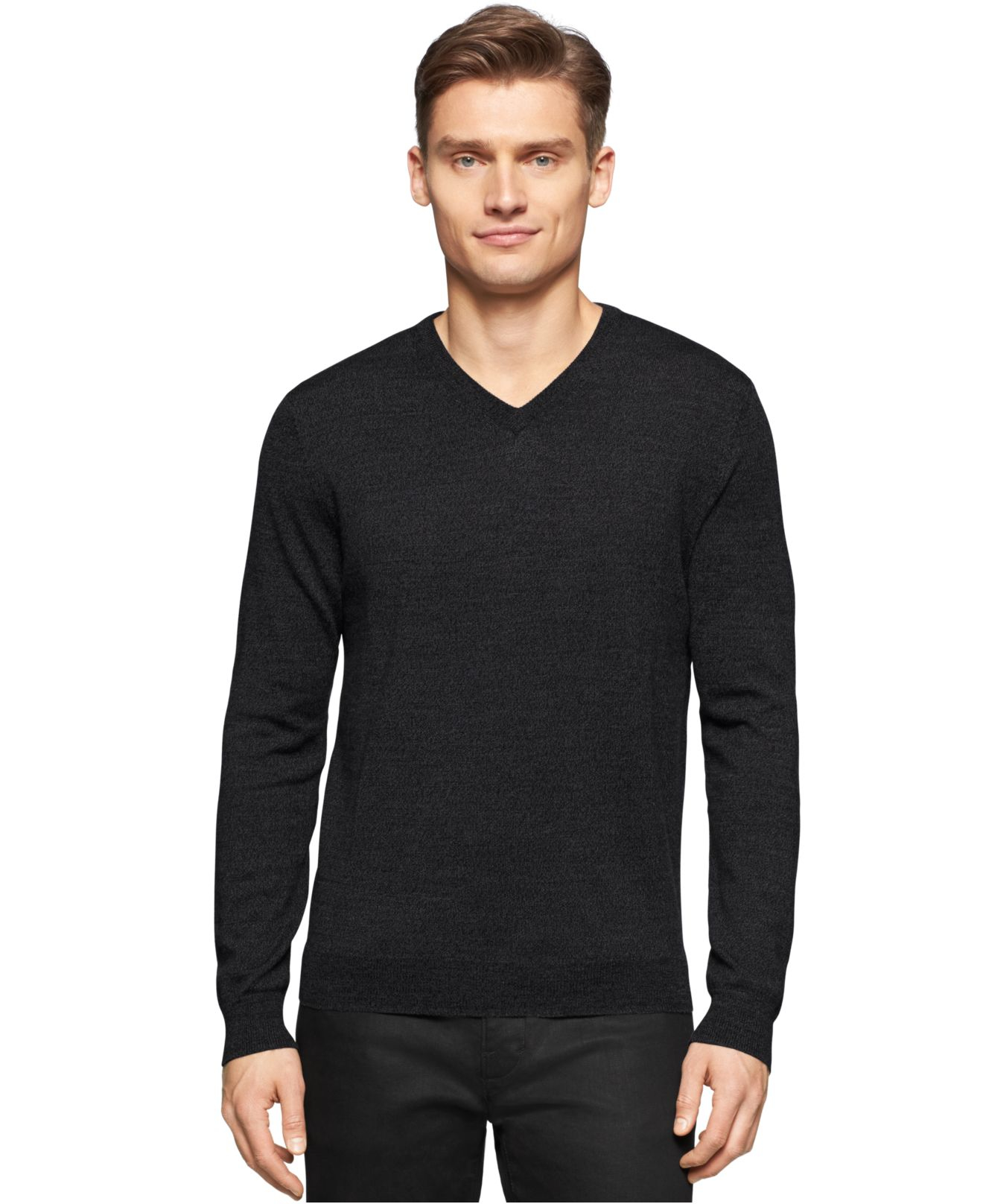Calvin Klein Merino Wool V-neck Sweater in Gray for Men - Lyst